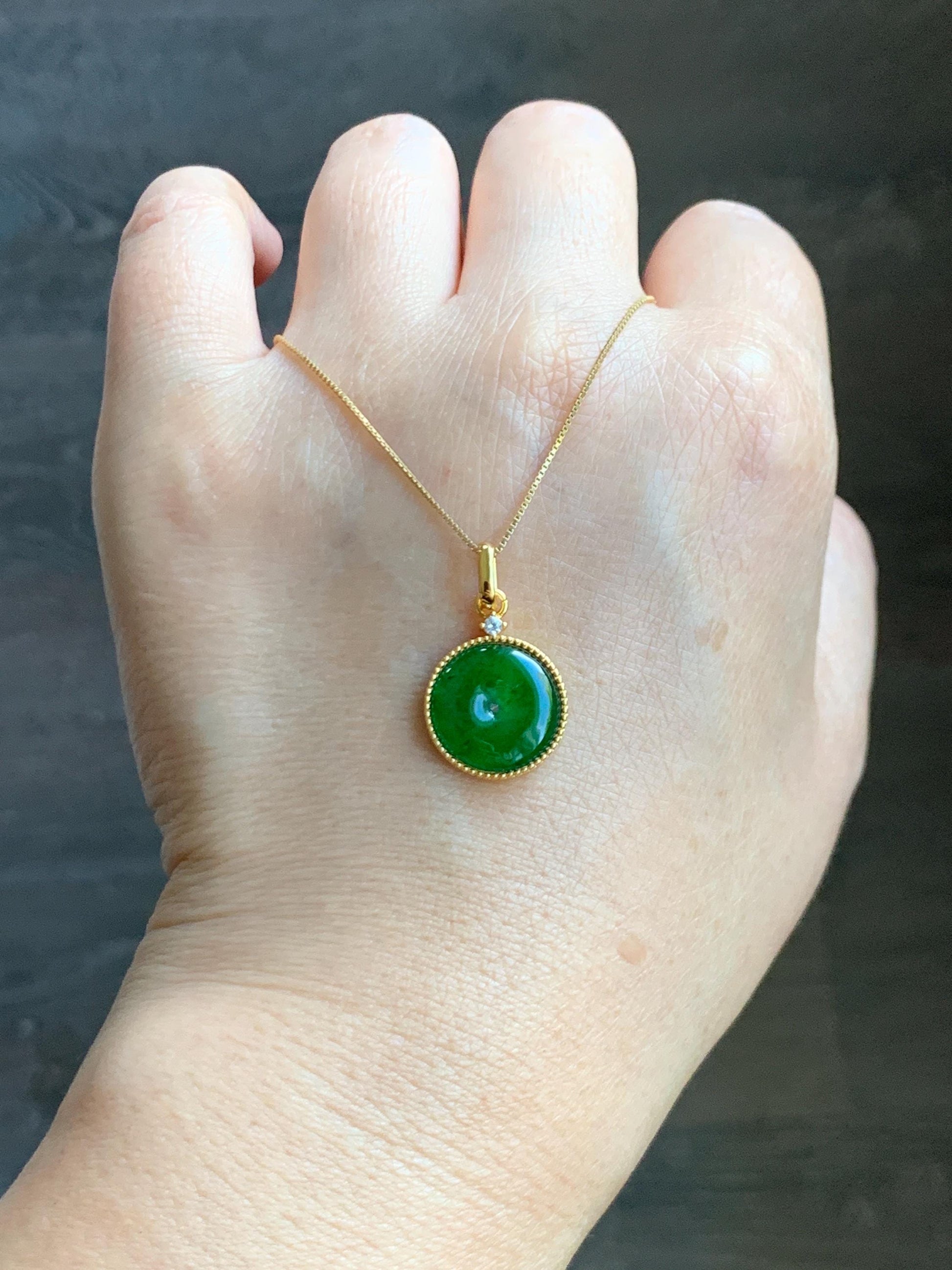 Natural Grade A Guatemalan Icy Highly Translucent Vibrant Green Jade Jadeite Ping An Kou Donut Pendant Sterling Silver 天然冰危绿翡翠平安扣银镶吊坠 PAK132