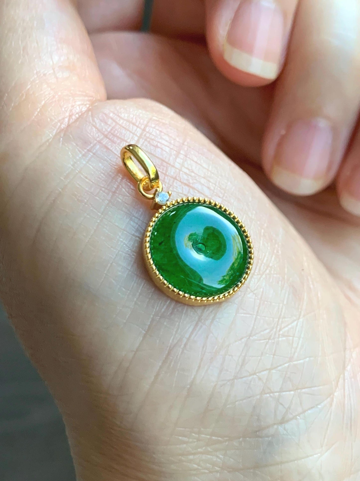 Natural Grade A Guatemalan Icy Highly Translucent Vibrant Green Jade Jadeite Ping An Kou Donut Pendant Sterling Silver 天然冰危绿翡翠平安扣银镶吊坠 PAK132