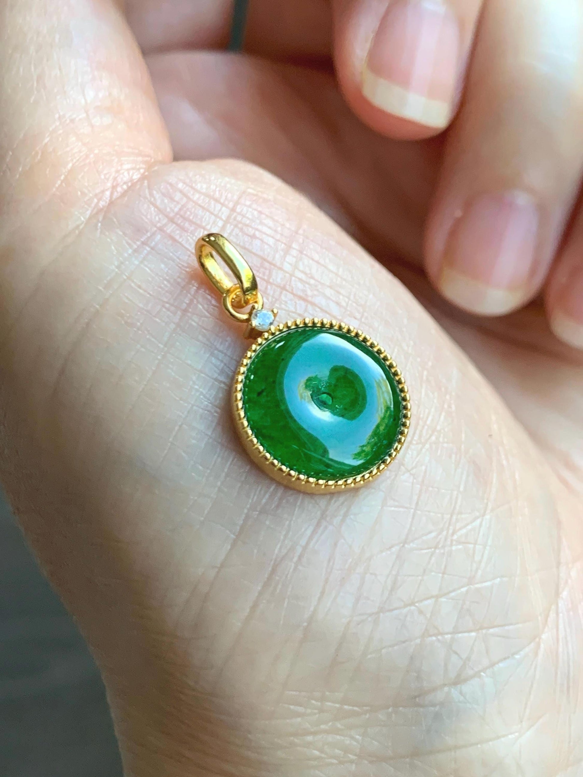 Natural Grade A Guatemalan Icy Highly Translucent Vibrant Green Jade Jadeite Ping An Kou Donut Pendant Sterling Silver 天然冰危绿翡翠平安扣银镶吊坠 PAK132
