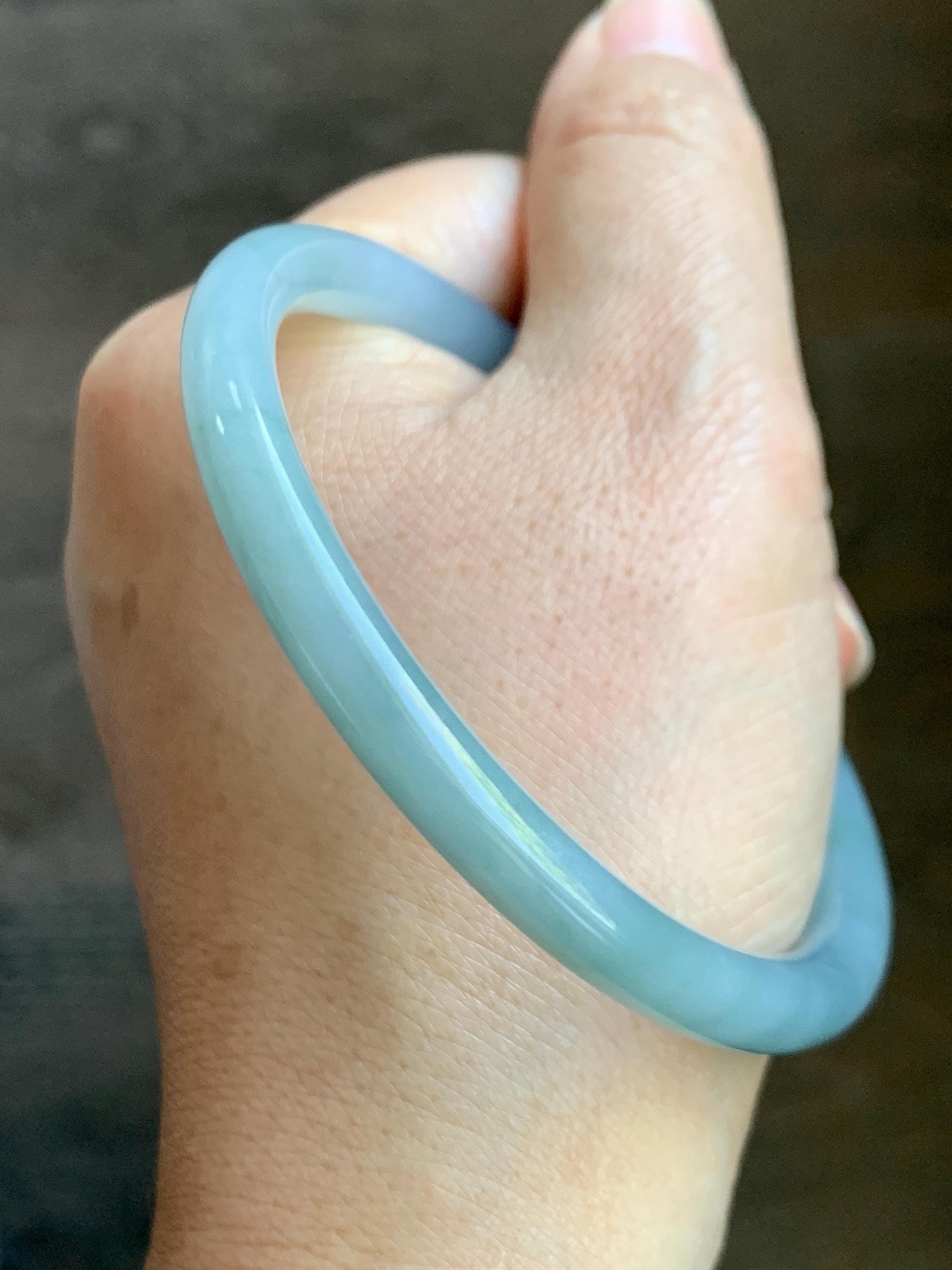 Certified Natural Grade A Guatemalan Icy Translucent Pastel Dusty Blue Marbled Jade Jadeite Bangle 60.87mm 7.5” 25.22g 天然冰危浅篮飘花翡翠圆条手镯 712