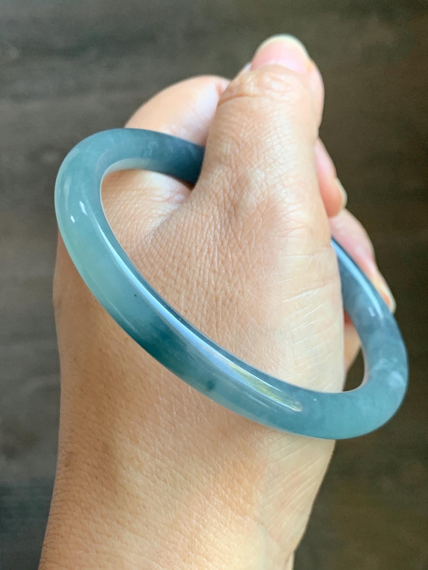 Certified Natural Grade A Guatemalan Icy Translucent Dusty Blue Marbled Jade Jadeite Bangle Bracelet 58.59mm 7.24” 32g 天然冰危蓝飘花翡翠圆条手镯 725