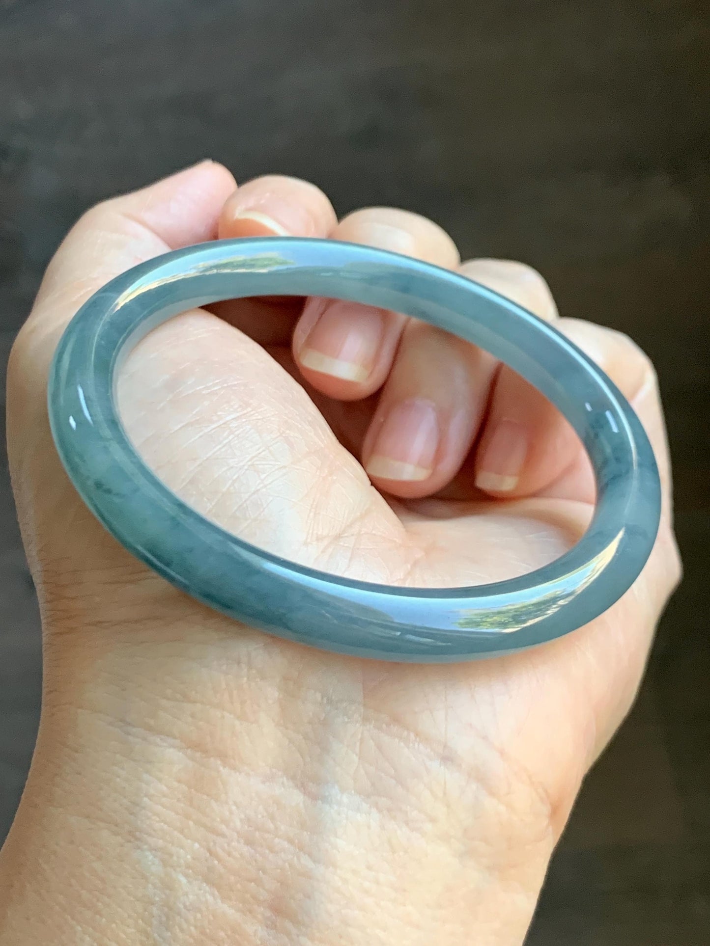 Certified Natural Grade A Guatemalan Icy Translucent Dusty Blue Marbled Jade Jadeite Bangle Bracelet 56.48mm 6.98” 30g 天然冰危蓝飘花翡翠圆条手镯 291