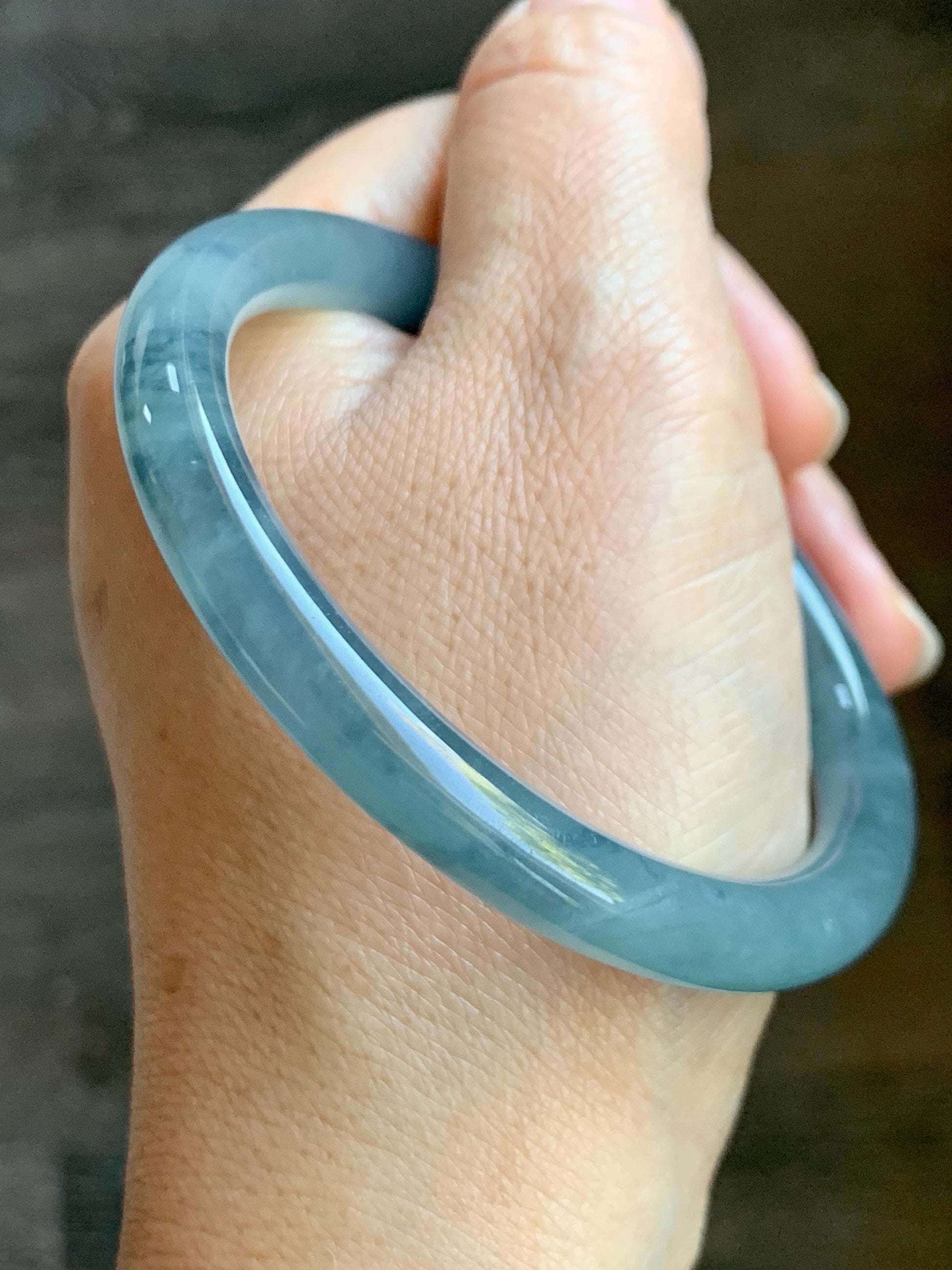 Certified Natural Grade A Guatemalan Icy Translucent Dusty Blue Marbled Jade Jadeite Bangle Bracelet 56.48mm 6.98” 30g 天然冰危蓝飘花翡翠圆条手镯 291