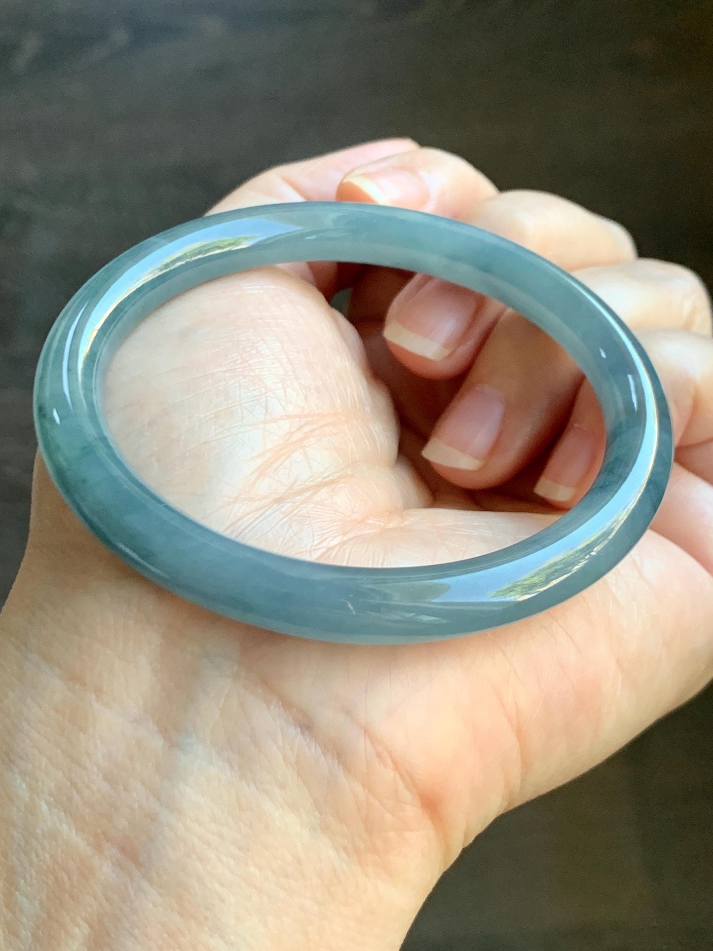 Certified Natural Grade A Guatemalan Icy Translucent Dusty Blue Marbled Jade Jadeite Bangle Bracelet 56.48mm 6.98” 30g 天然冰危蓝飘花翡翠圆条手镯 291