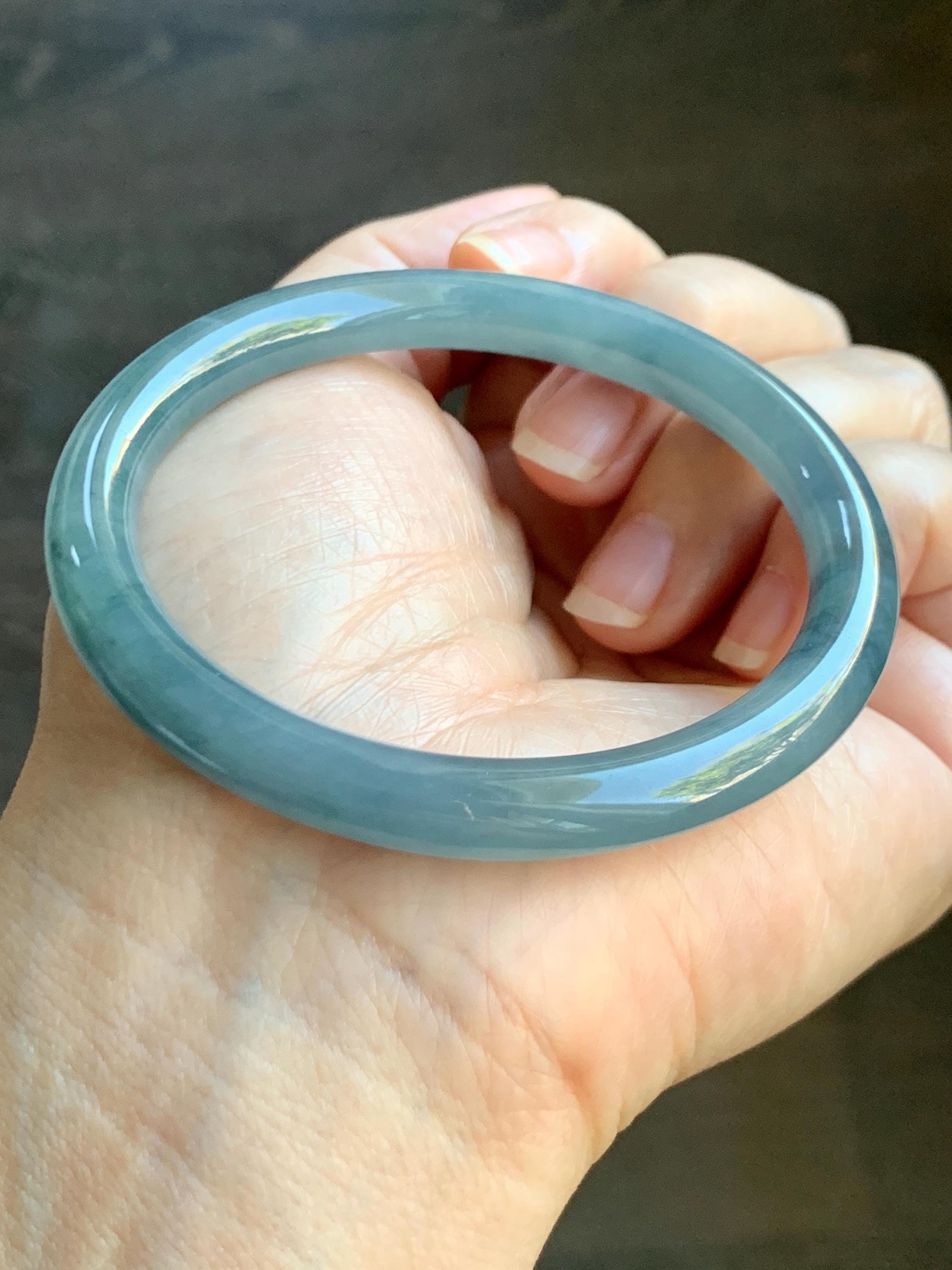 Certified Natural Grade A Guatemalan Icy Translucent Dusty Blue Marbled Jade Jadeite Bangle Bracelet 56.48mm 6.98” 30g 天然冰危蓝飘花翡翠圆条手镯 291