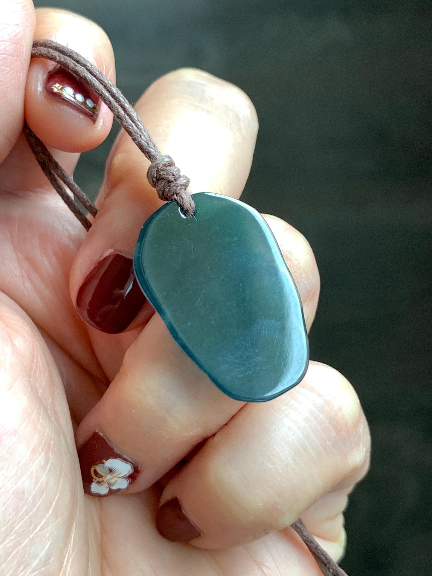 Natural Grade A Guatemalan Icy Translucent Dark Teal Blue Jade Jadeite Carved Leaf Pendant Rope Necklace 25” 7g 天然老种冰危深蓝水翡翠大叶有成吊坠 SLY99B