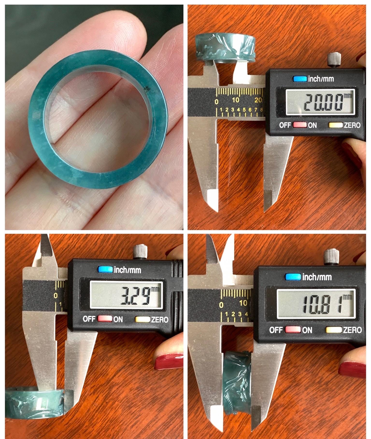 Natural Grade A Guatemalan Icy Translucent Dark Teal Blue Jade Jadeite Engraved Shan Shui Band Ring Size 10.25 US 天然冰危深蓝翡翠山水戒圈 KSH168A