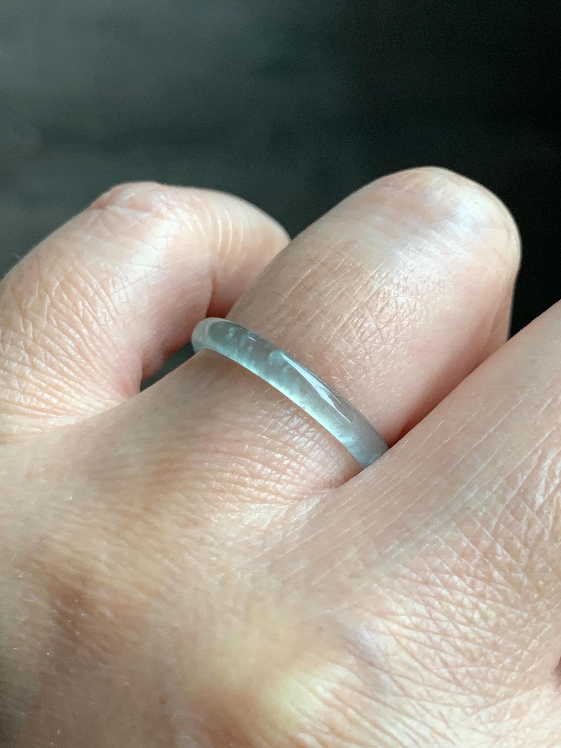 Natural Grade A Guatemalan Icy Highly Translucent Pastel Teal & Golden Marbled Jade Jadeite Band Ring Size 7.25 US 天然冰危起光晴底撒金翡翠戒圈 QSJ44A