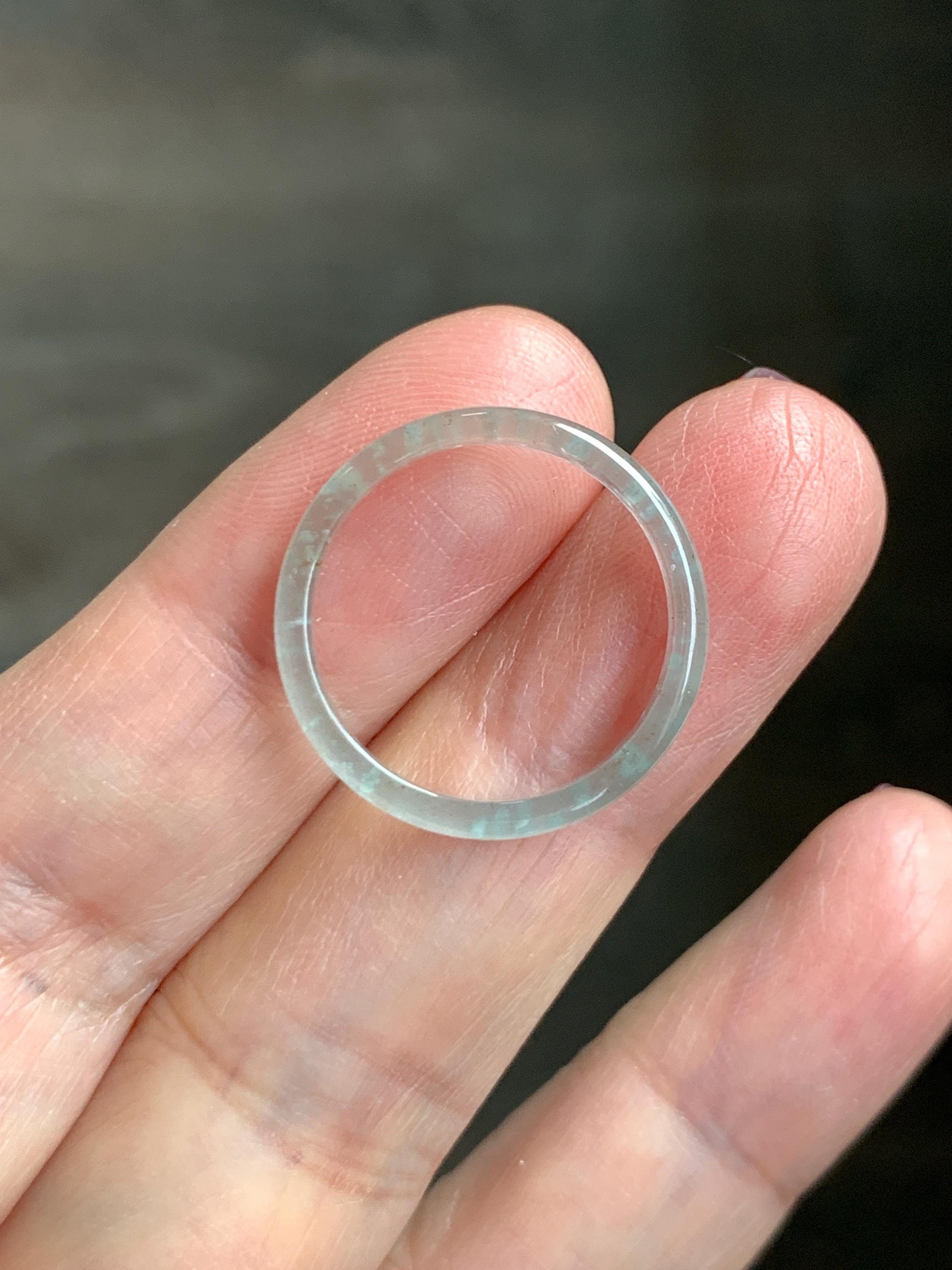 Natural Grade A Guatemalan Icy Highly Translucent Pastel Teal & Golden Marbled Jade Jadeite Band Ring Size 7.25 US 天然冰危起光晴底撒金翡翠戒圈 QSJ44A