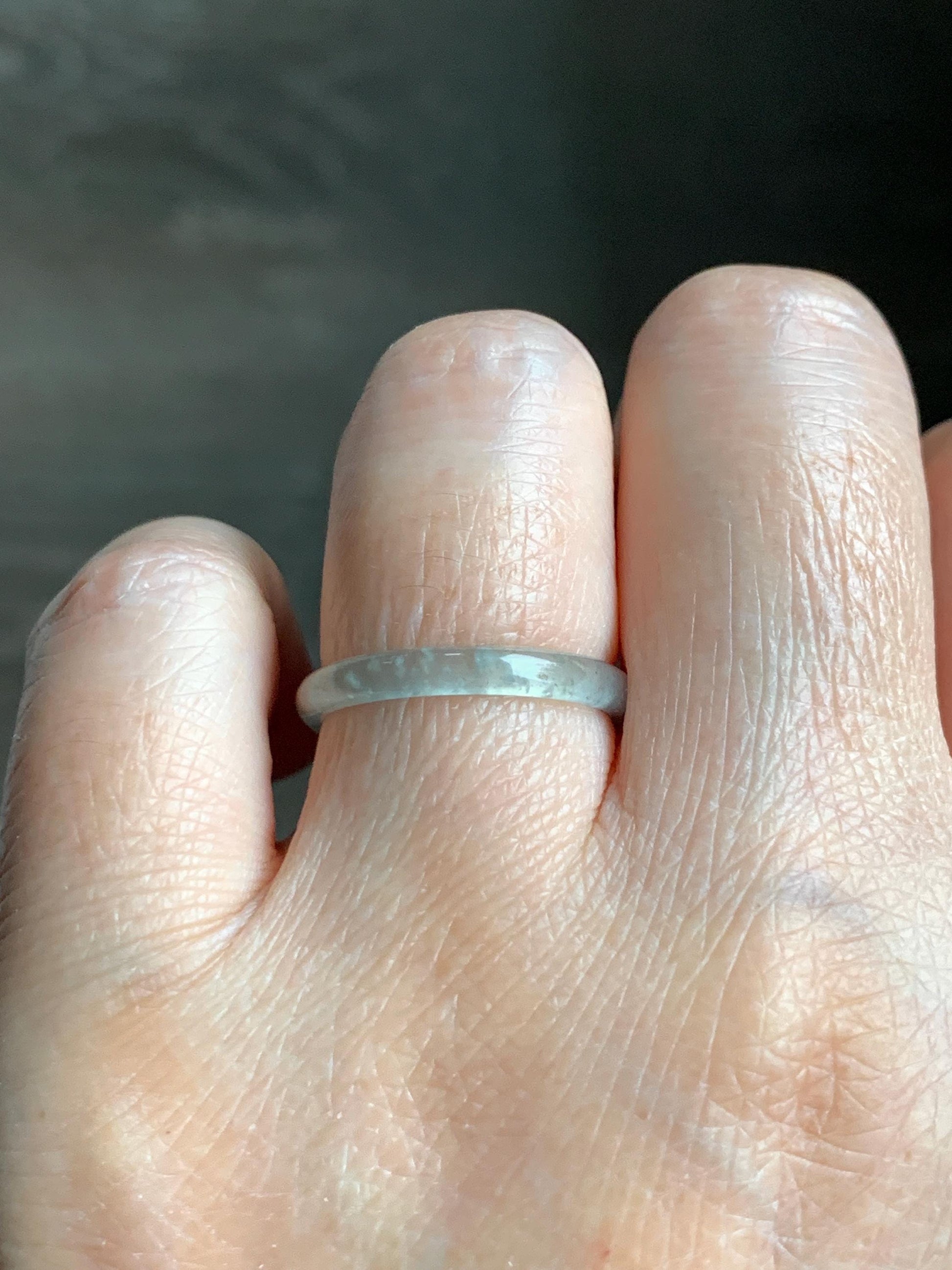 Natural Grade A Guatemalan Icy Highly Translucent Pastel Teal & Golden Marbled Jade Jadeite Band Ring Size 7.25 US 天然冰危起光晴底撒金翡翠戒圈 QSJ44A