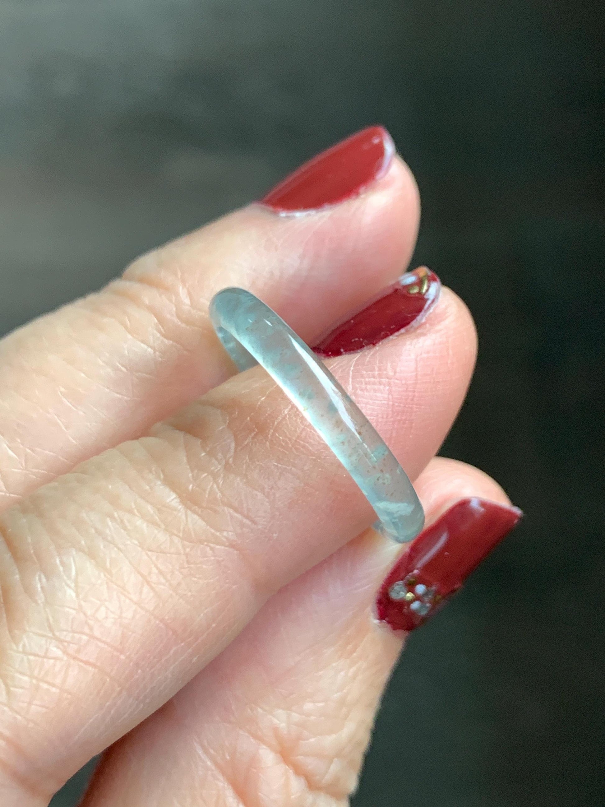 Natural Grade A Guatemalan Icy Highly Translucent Pastel Teal & Golden Marbled Jade Jadeite Band Ring Size 7.25 US 天然冰危起光晴底撒金翡翠戒圈 QSJ44A