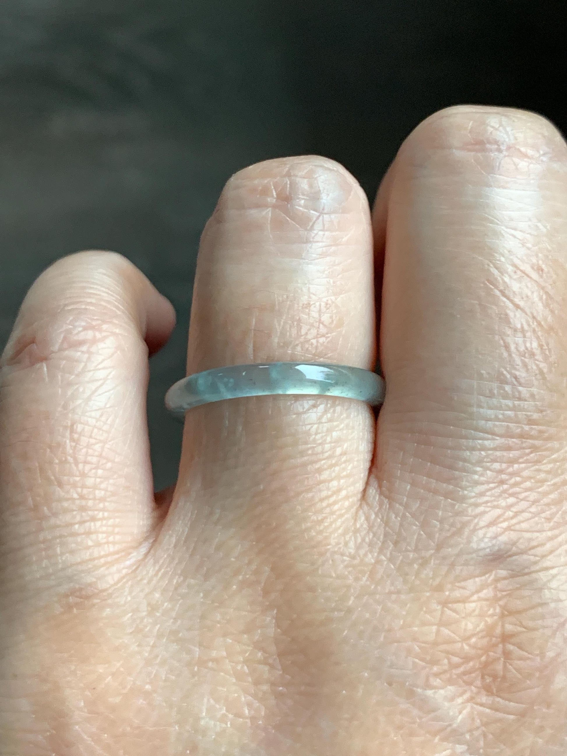 Natural Grade A Guatemalan Icy Highly Translucent Pastel Teal & Golden Marbled Jade Jadeite Band Ring Size 8 US 天然冰危起光晴底撒金翡翠戒圈 QSJ44B