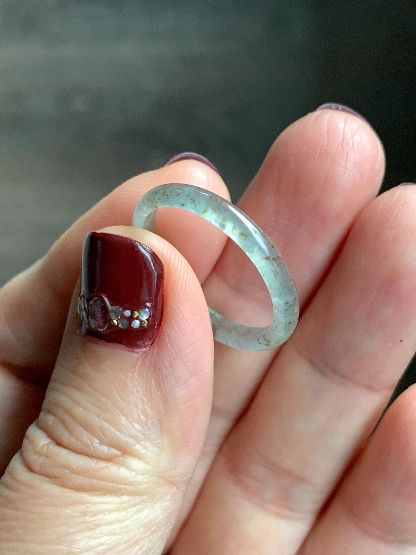 Natural Grade A Guatemalan Icy Highly Translucent Pastel Teal & Golden Marbled Jade Jadeite Band Ring Size 8.75 US 天然冰危起光晴底撒金翡翠戒圈 QSJ44C