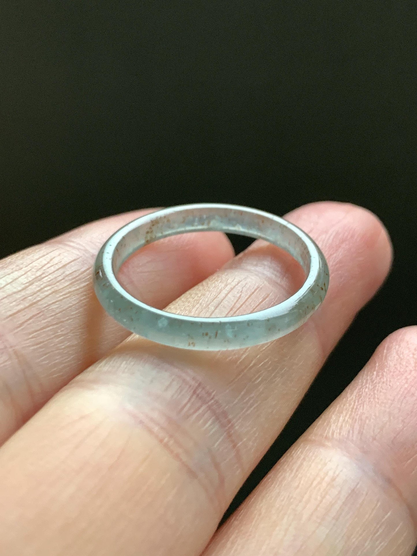 Natural Grade A Guatemalan Icy Highly Translucent Pastel Teal & Golden Marbled Jade Jadeite Band Ring Size 8.75 US 天然冰危起光晴底撒金翡翠戒圈 QSJ44C