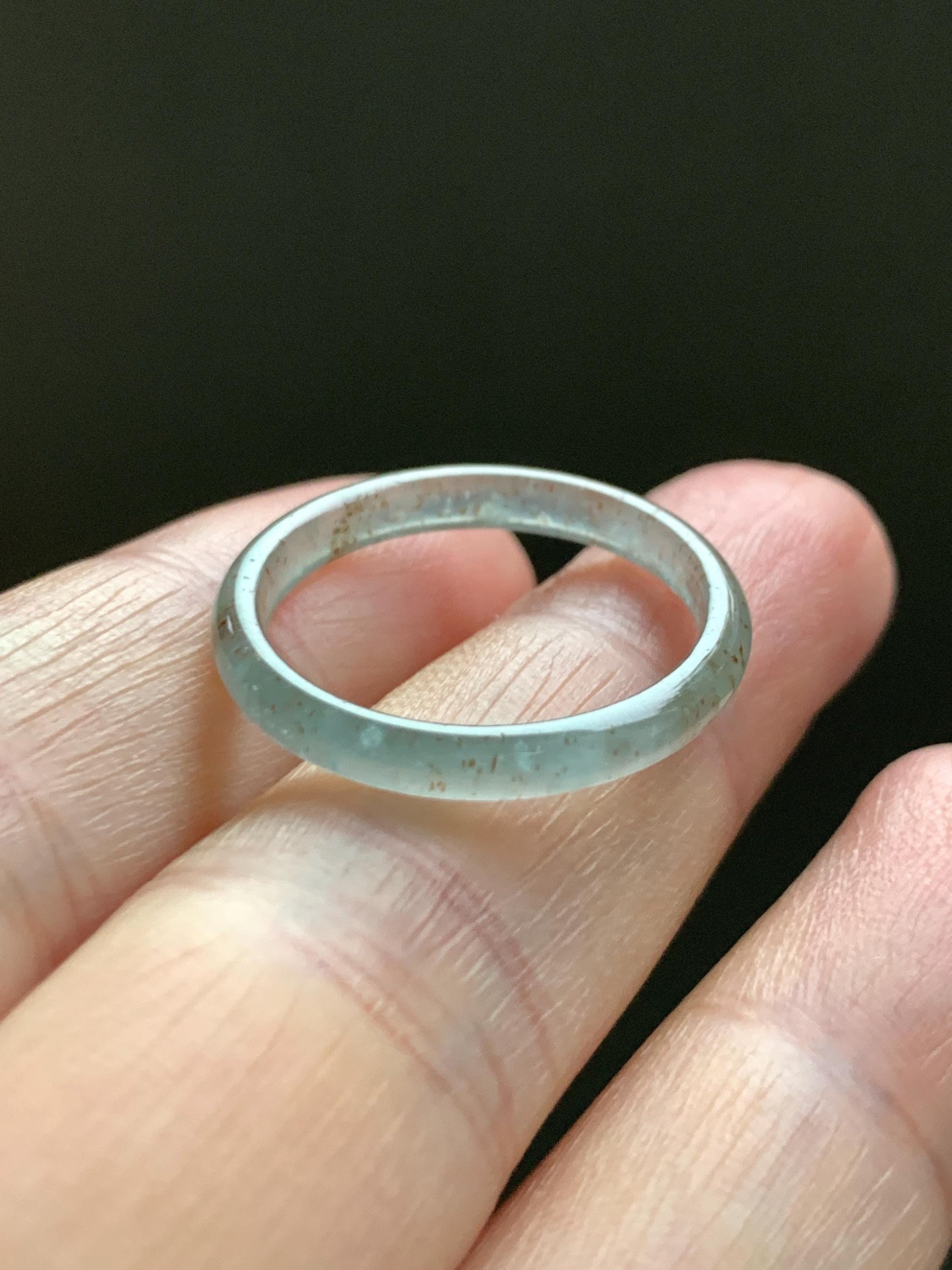 Natural Grade A Guatemalan Icy Highly Translucent Pastel Teal & Golden Marbled Jade Jadeite Band Ring Size 8.75 US 天然冰危起光晴底撒金翡翠戒圈 QSJ44C