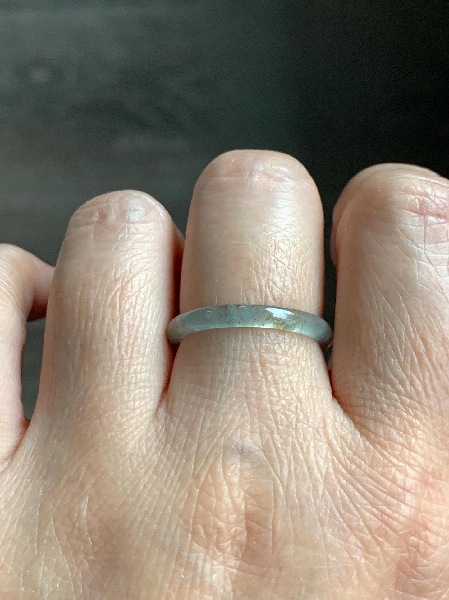 Natural Grade A Guatemalan Icy Highly Translucent Pastel Teal & Golden Marbled Jade Jadeite Band Ring Size 8.75 US 天然冰危起光晴底撒金翡翠戒圈 QSJ44C