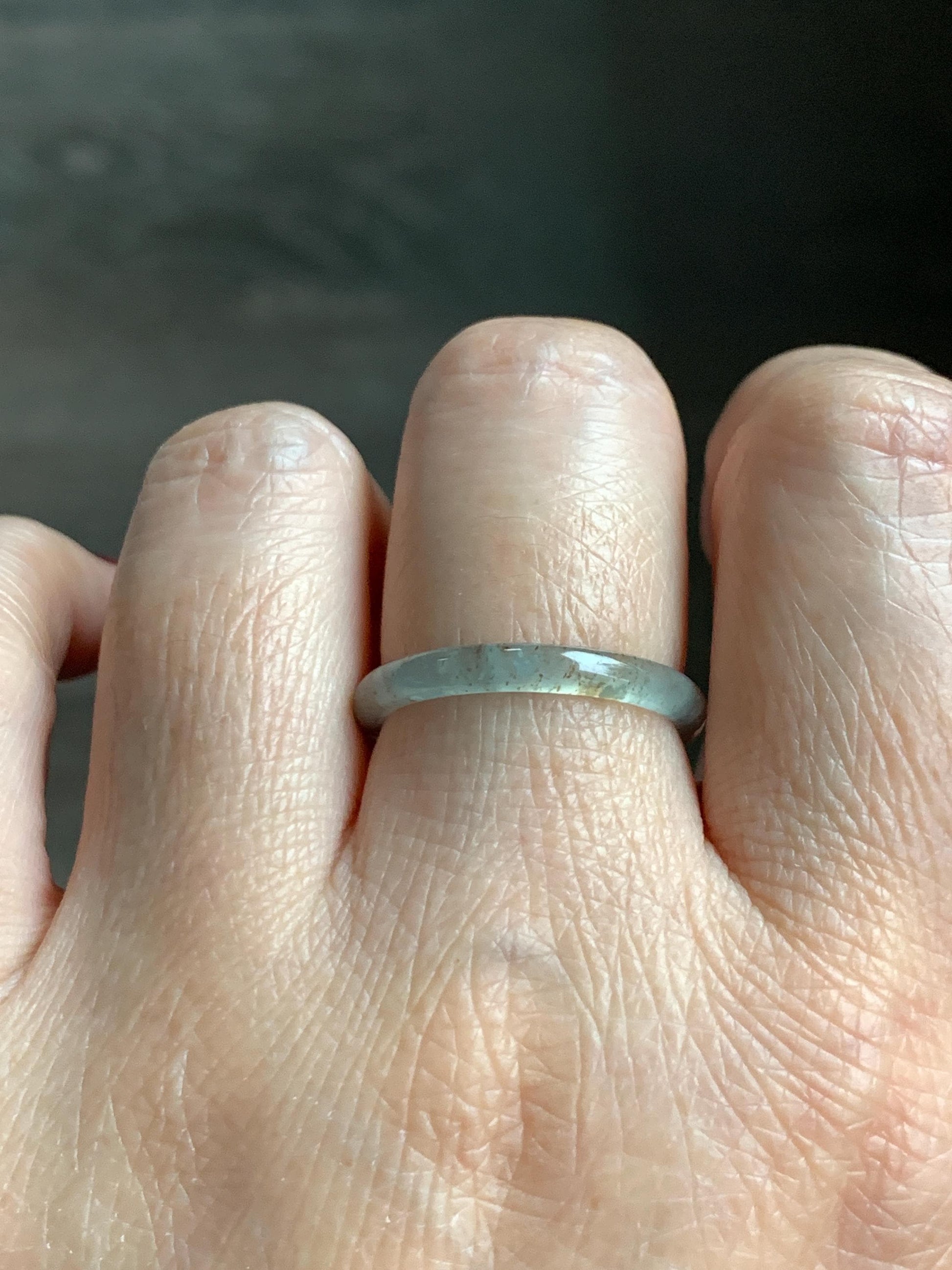 Natural Grade A Guatemalan Icy Highly Translucent Pastel Teal & Golden Marbled Jade Jadeite Band Ring Size 8.75 US 天然冰危起光晴底撒金翡翠戒圈 QSJ44C