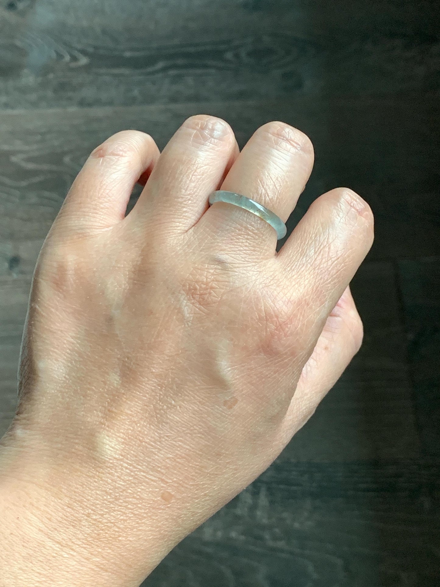 Natural Grade A Guatemalan Icy Highly Translucent Pastel Teal & Golden Marbled Jade Jadeite Band Ring Size 8.75 US 天然冰危起光晴底撒金翡翠戒圈 QSJ44C