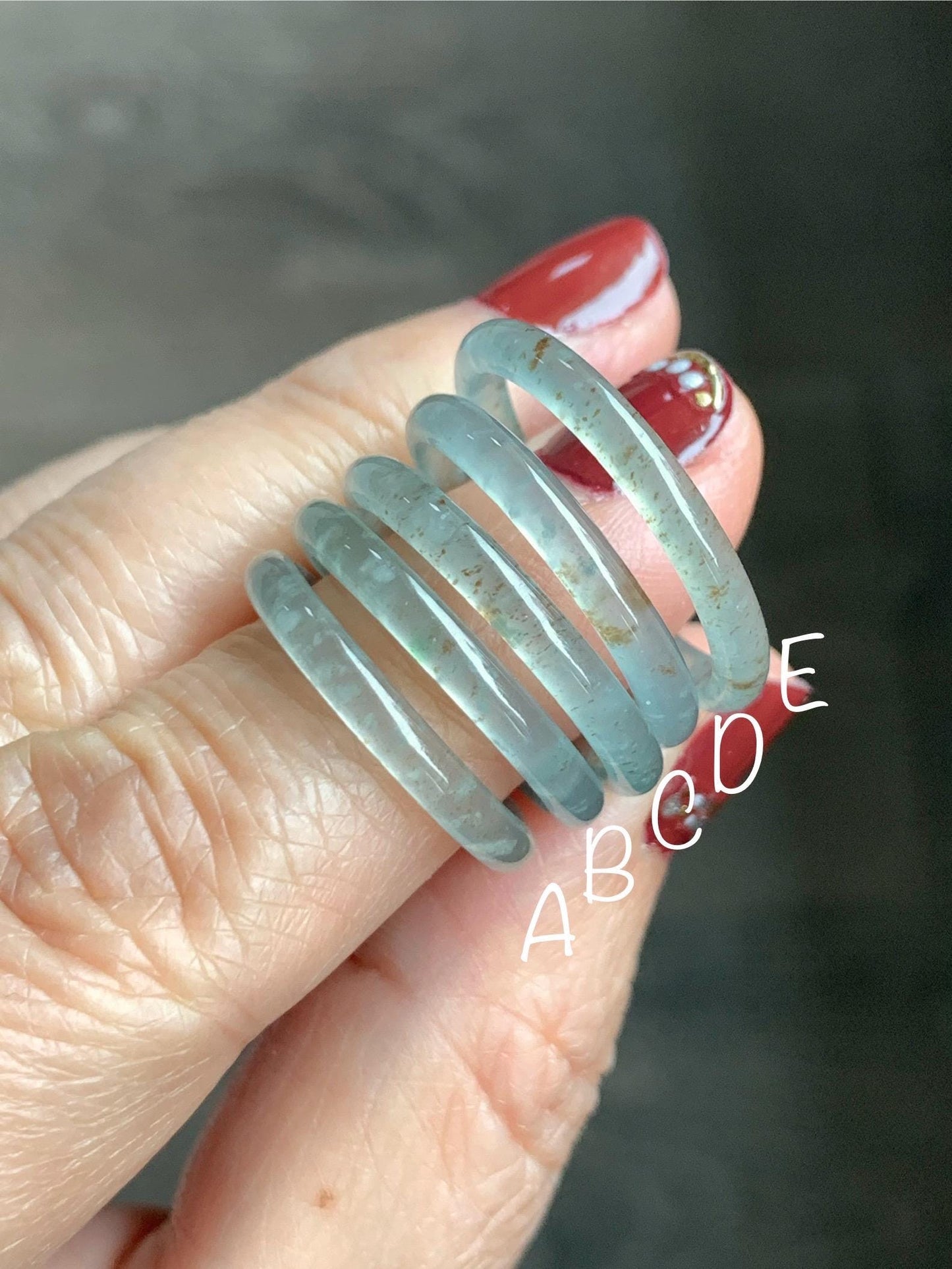 Natural Grade A Guatemalan Icy Highly Translucent Pastel Teal & Golden Marbled Jade Jadeite Band Ring Size 8.75 US 天然冰危起光晴底撒金翡翠戒圈 QSJ44D
