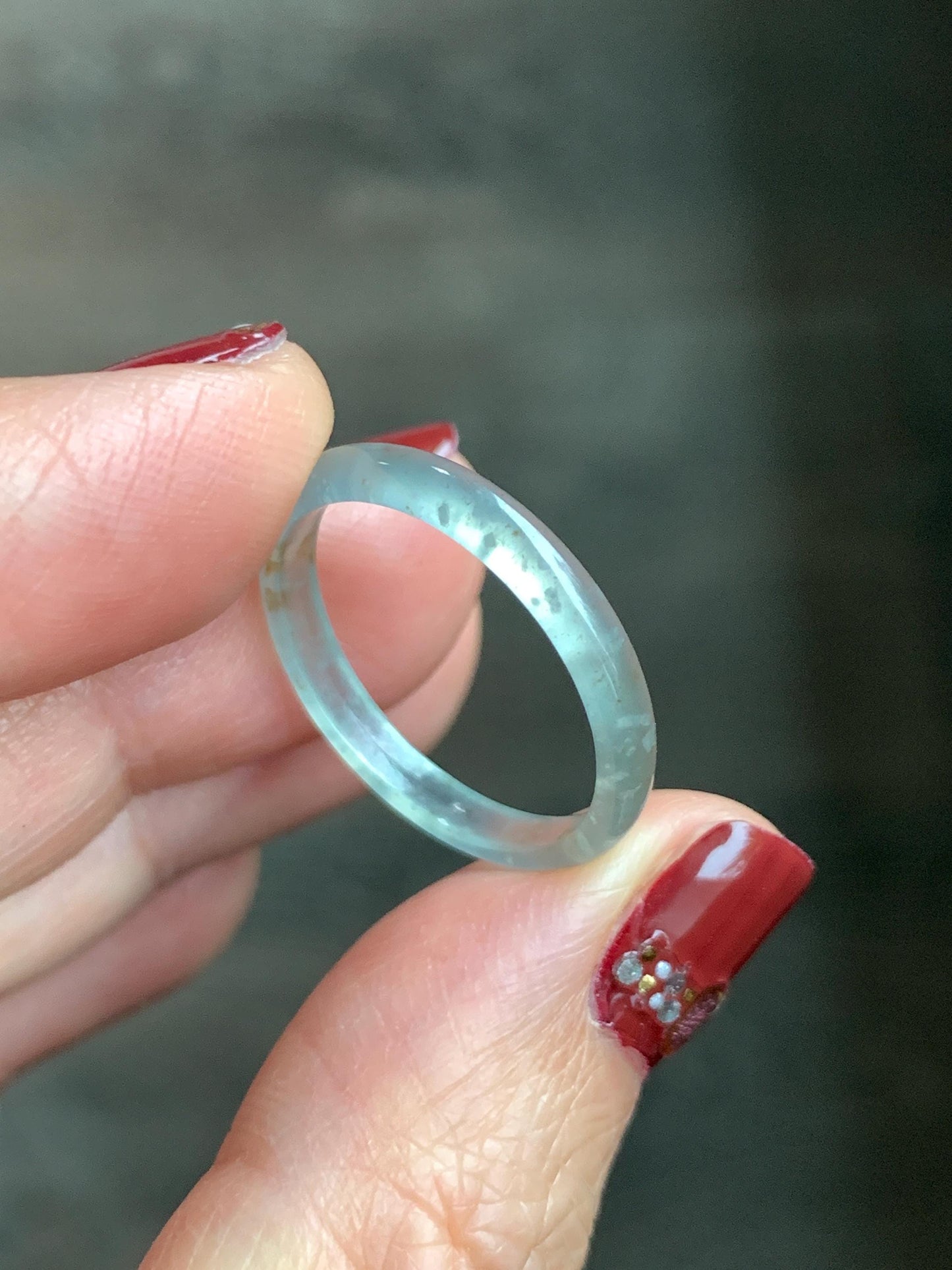 Natural Grade A Guatemalan Icy Highly Translucent Pastel Teal & Golden Marbled Jade Jadeite Band Ring Size 8.75 US 天然冰危起光晴底撒金翡翠戒圈 QSJ44D