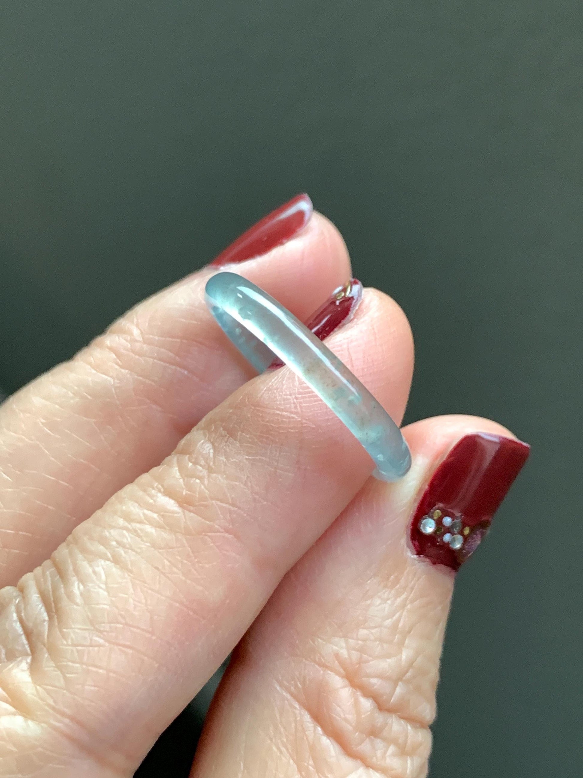 Natural Grade A Guatemalan Icy Highly Translucent Pastel Teal & Golden Marbled Jade Jadeite Band Ring Size 8.75 US 天然冰危起光晴底撒金翡翠戒圈 QSJ44D