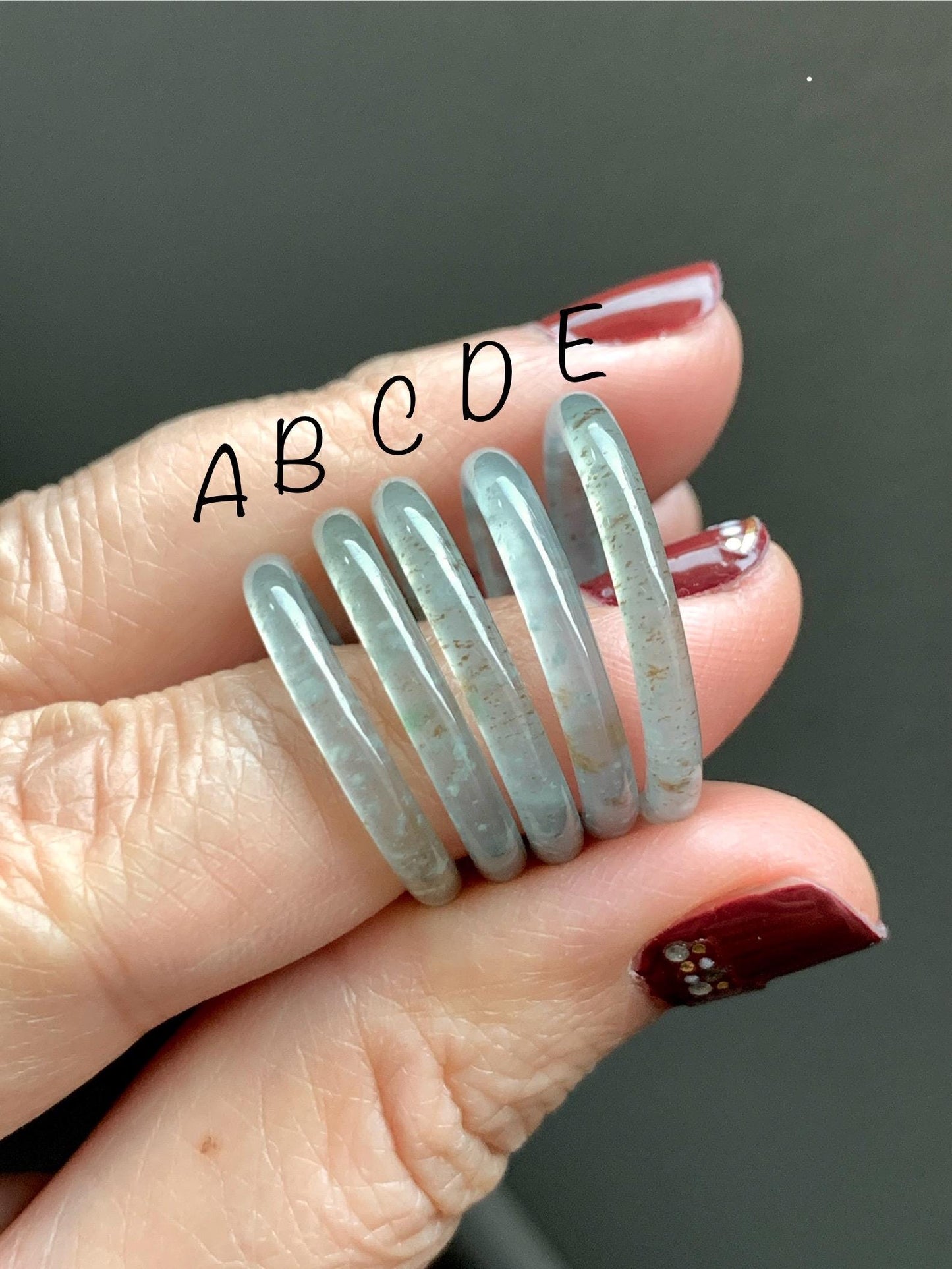 Natural Grade A Guatemalan Icy Highly Translucent Pastel Teal & Golden Marbled Jade Jadeite Band Ring Size 10.25 US 天然冰危起光晴底撒金翡翠戒圈 QSJ44E