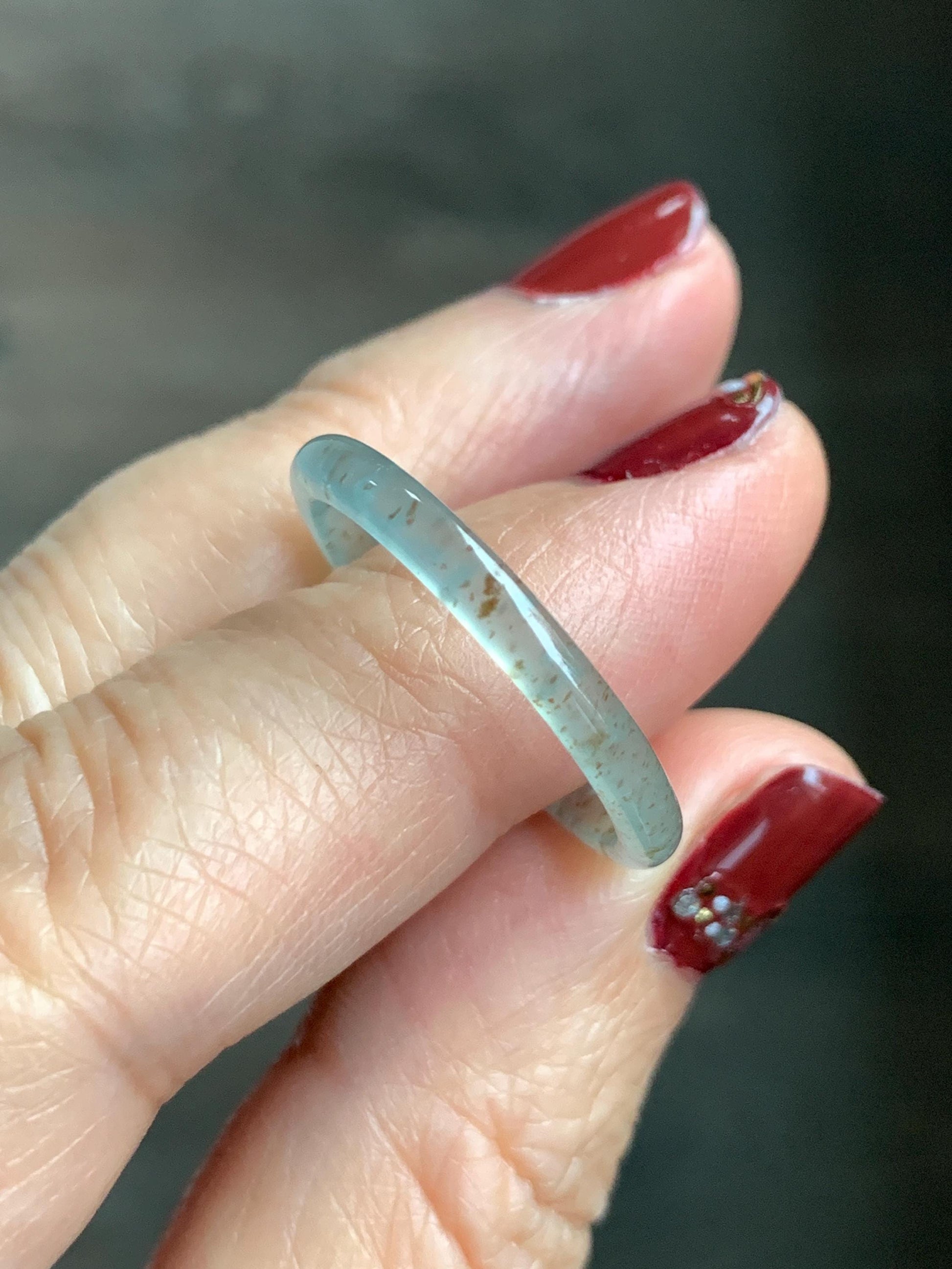 Natural Grade A Guatemalan Icy Highly Translucent Pastel Teal & Golden Marbled Jade Jadeite Band Ring Size 10.25 US 天然冰危起光晴底撒金翡翠戒圈 QSJ44E