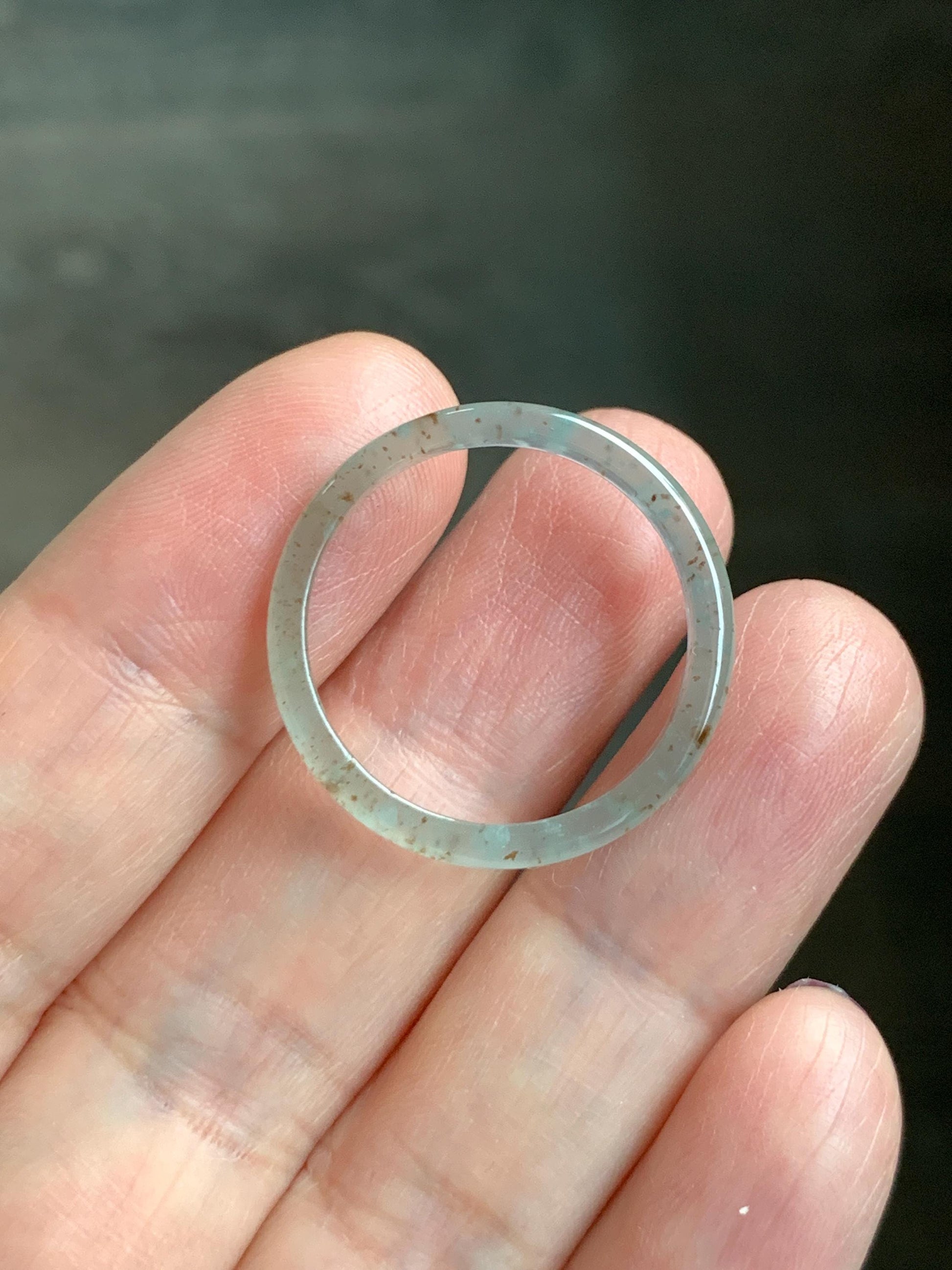 Natural Grade A Guatemalan Icy Highly Translucent Pastel Teal & Golden Marbled Jade Jadeite Band Ring Size 10.25 US 天然冰危起光晴底撒金翡翠戒圈 QSJ44E