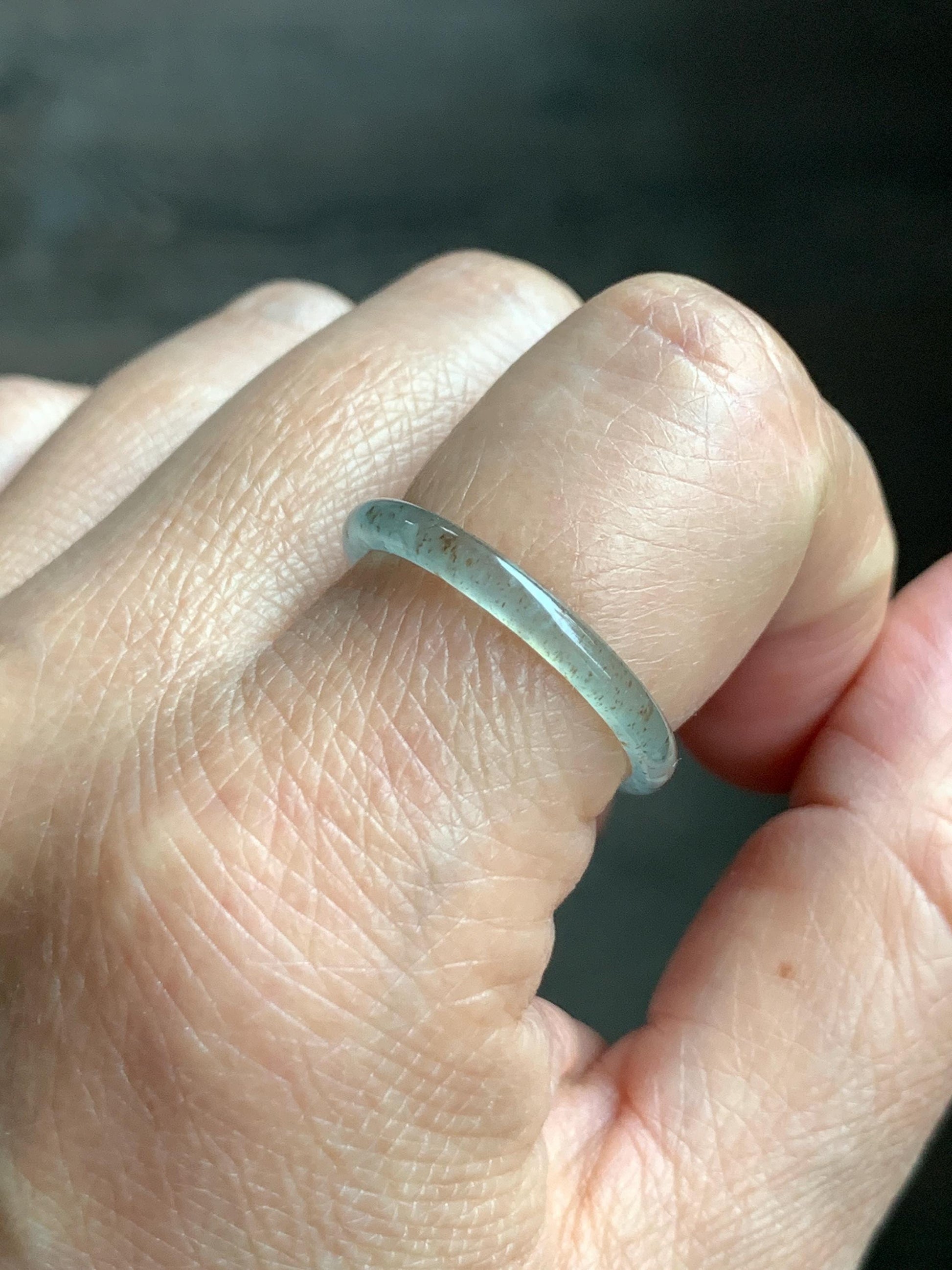 Natural Grade A Guatemalan Icy Highly Translucent Pastel Teal & Golden Marbled Jade Jadeite Band Ring Size 10.25 US 天然冰危起光晴底撒金翡翠戒圈 QSJ44E