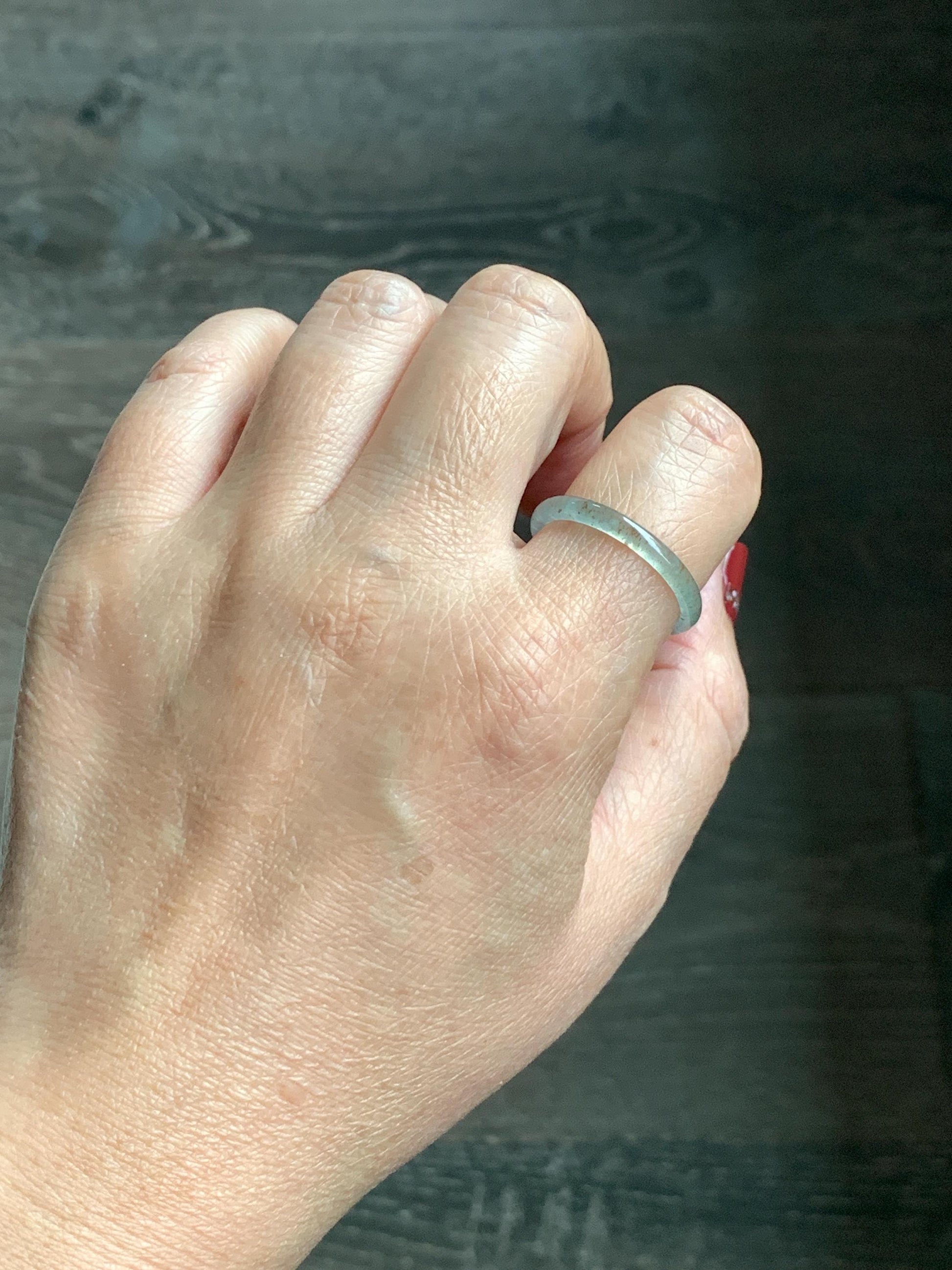 Natural Grade A Guatemalan Icy Highly Translucent Pastel Teal & Golden Marbled Jade Jadeite Band Ring Size 10.25 US 天然冰危起光晴底撒金翡翠戒圈 QSJ44E