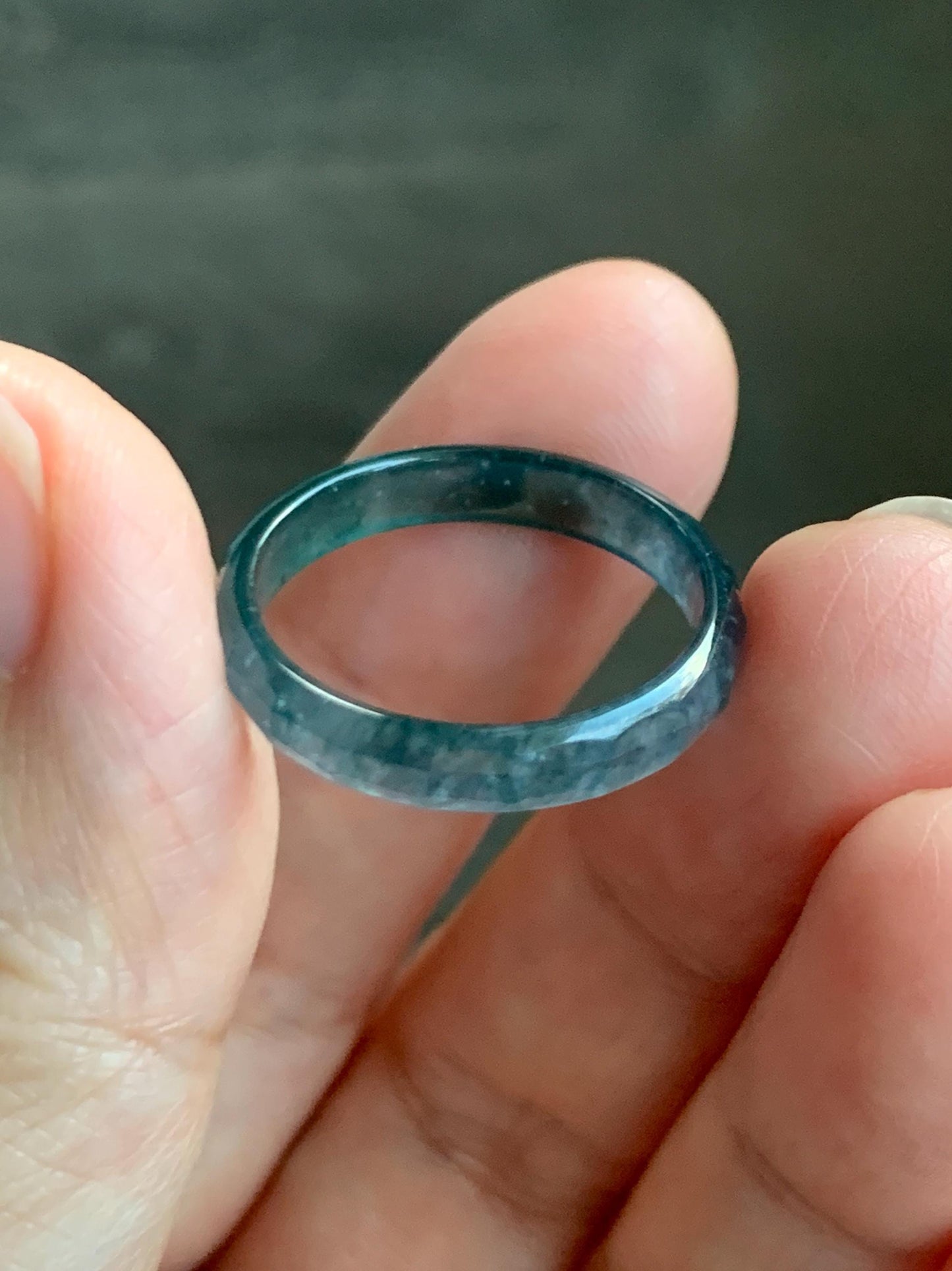 Natural Grade A Guatemalan Icy Highly Translucent Aegean Blue Jade Jadeite Faceted Band Ring Size 9 US 天然冰危牛仔蓝起光翡翠切割面戒圈 QGM220A