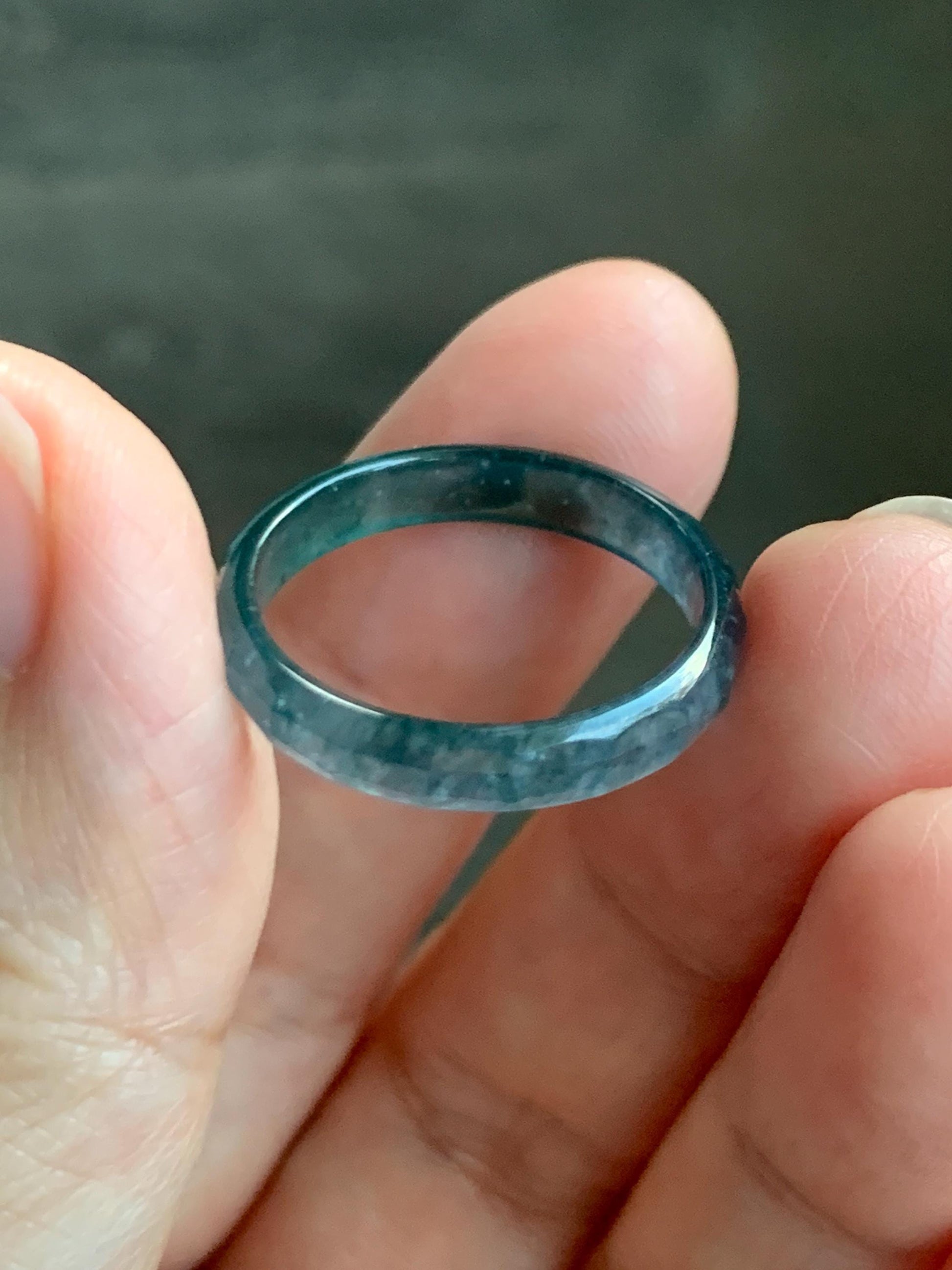Natural Grade A Guatemalan Icy Highly Translucent Aegean Blue Jade Jadeite Faceted Band Ring Size 9 US 天然冰危牛仔蓝起光翡翠切割面戒圈 QGM220A