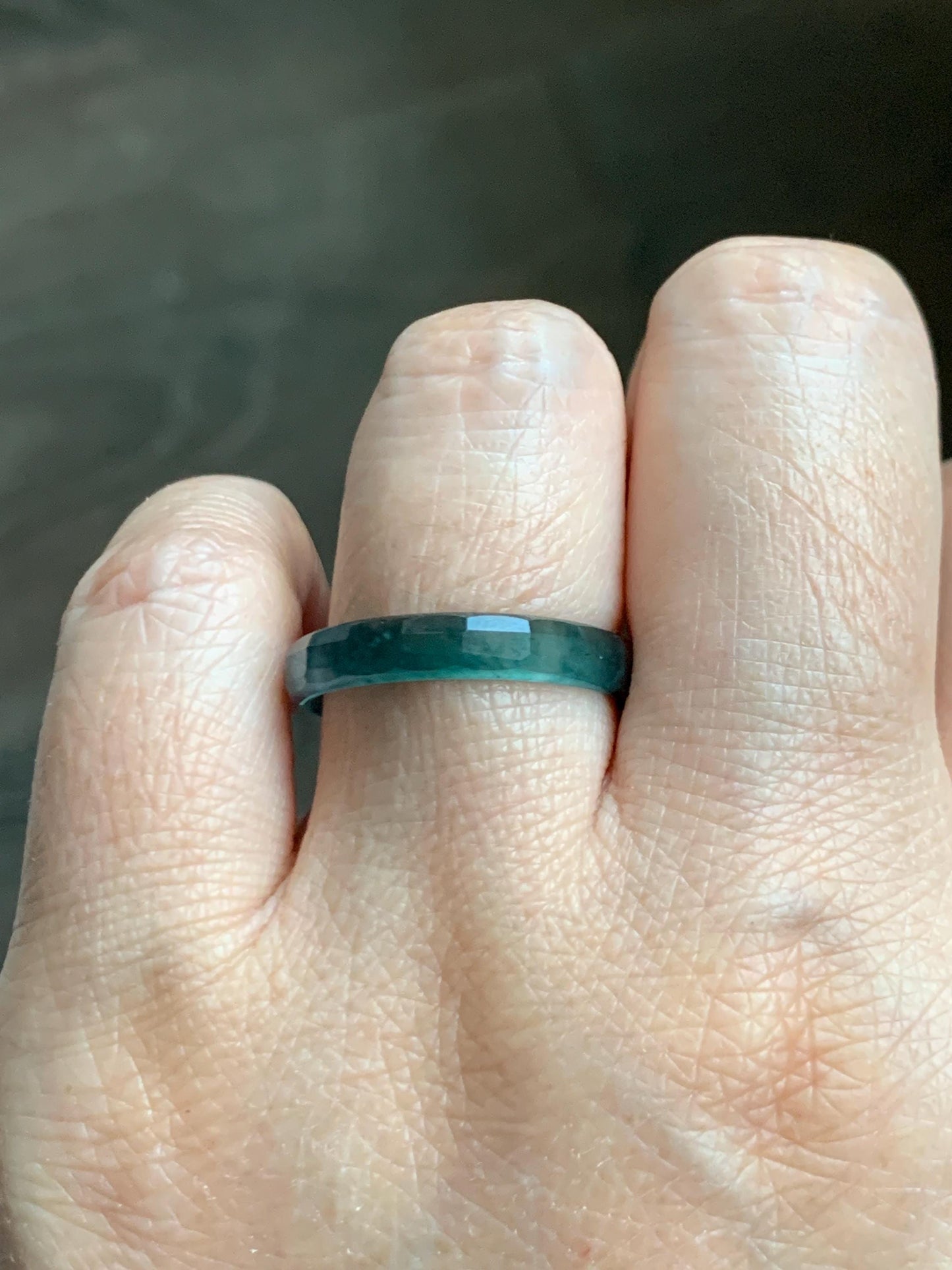Natural Grade A Guatemalan Icy Highly Translucent Aegean Blue Jade Jadeite Faceted Band Ring Size 9 US 天然冰危牛仔蓝起光翡翠切割面戒圈 QGM220A
