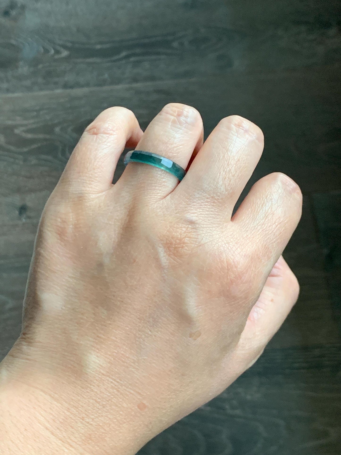 Natural Grade A Guatemalan Icy Highly Translucent Aegean Blue Jade Jadeite Faceted Band Ring Size 9 US 天然冰危牛仔蓝起光翡翠切割面戒圈 QGM220A