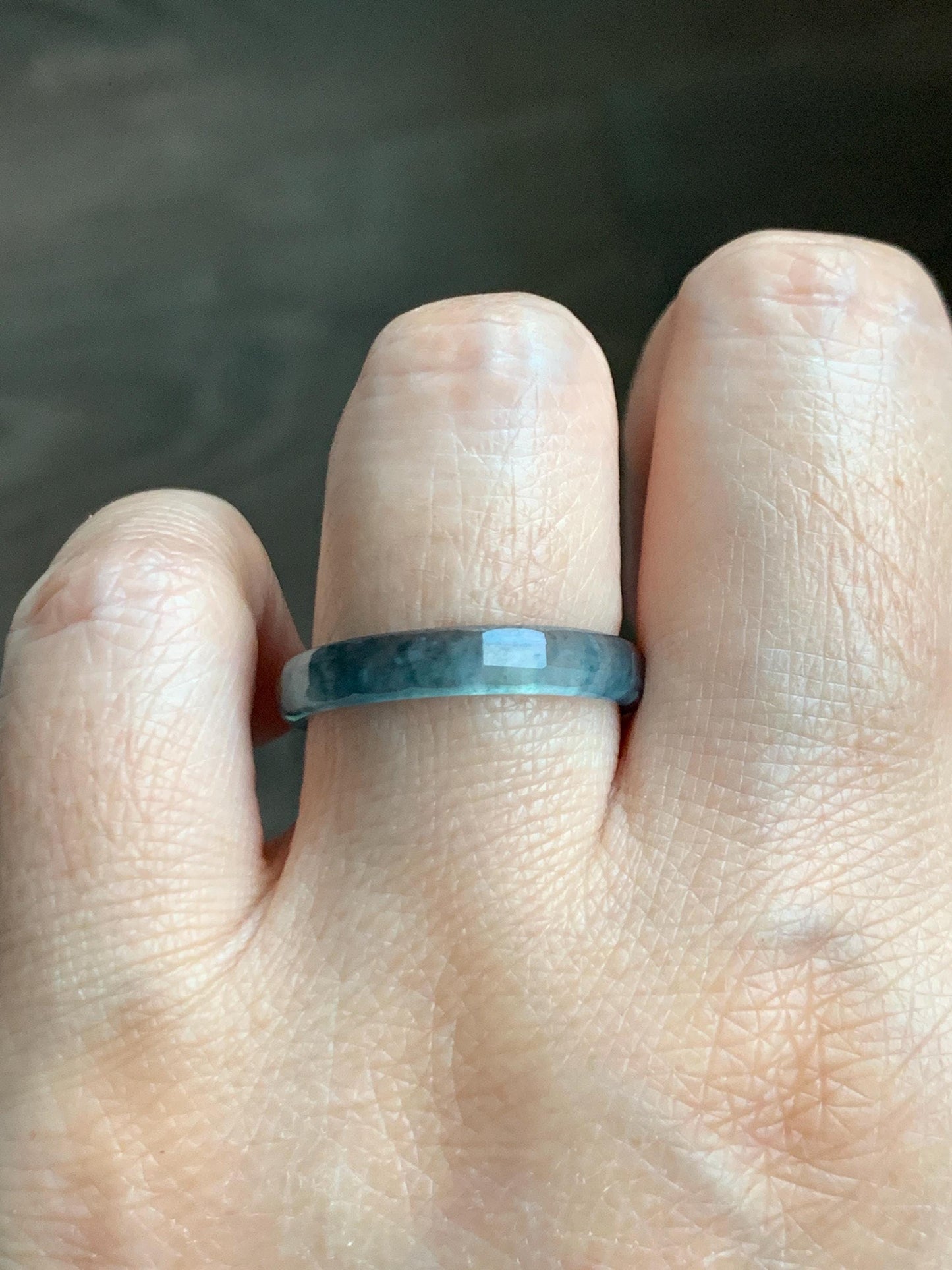 Natural Grade A Guatemalan Icy Highly Translucent Aegean Blue Jade Jadeite Faceted Band Ring Size 9 US 天然冰危牛仔蓝起光翡翠切割面戒圈 QGM220A