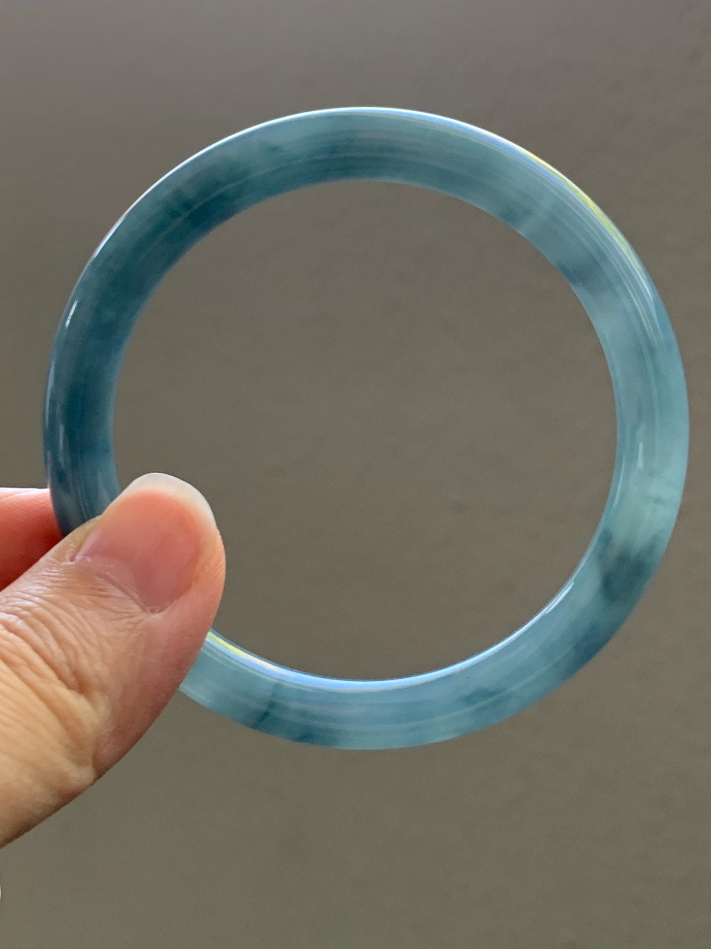 Certified Natural Grade A Guatemalan Icy Translucent Dusty Blue Marbled Jade Jadeite Bangle Bracelet 54.58mm 6.75” 29.8g 天然冰危蓝飘花翡翠圆条手镯 289