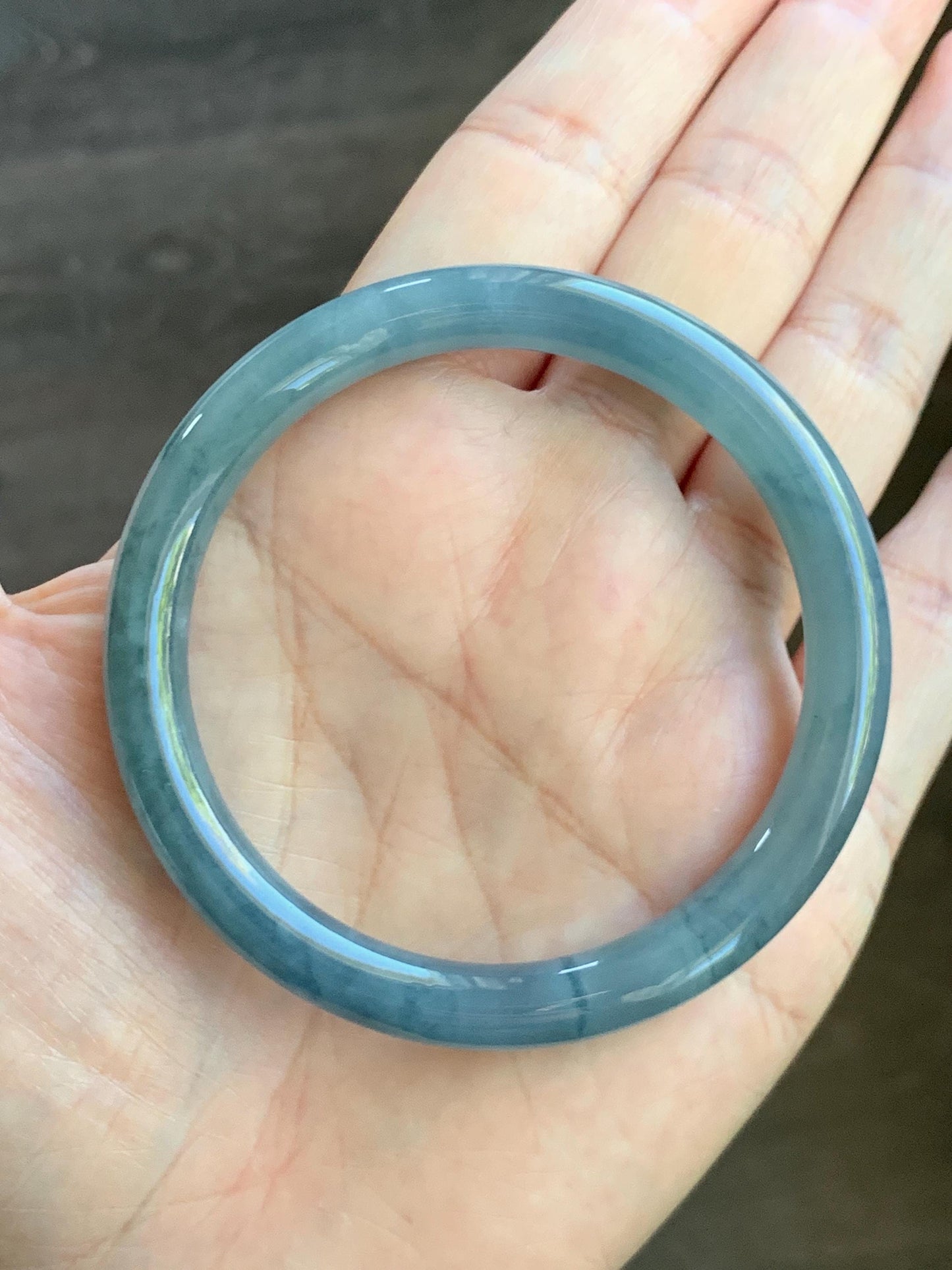 Certified Natural Grade A Guatemalan Icy Translucent Dusty Blue Marbled Jade Jadeite Bangle Bracelet 54.58mm 6.75” 29.8g 天然冰危蓝飘花翡翠圆条手镯 289