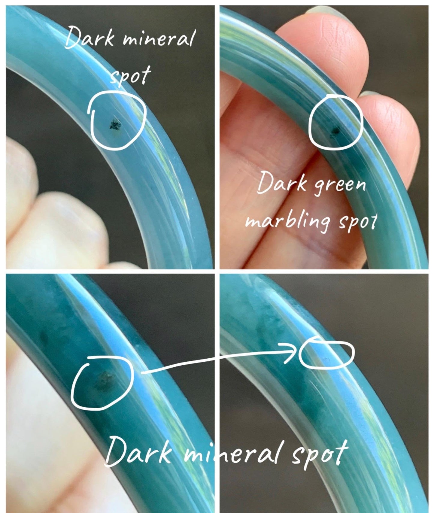 Certified Natural Grade A Guatemalan Icy Translucent Dark Teal Blue Marbled Jade Jadeite Bangle Bracelet 53.5mm 6.6” 30g 天然冰危深蓝飘花翡翠圆条手镯 715