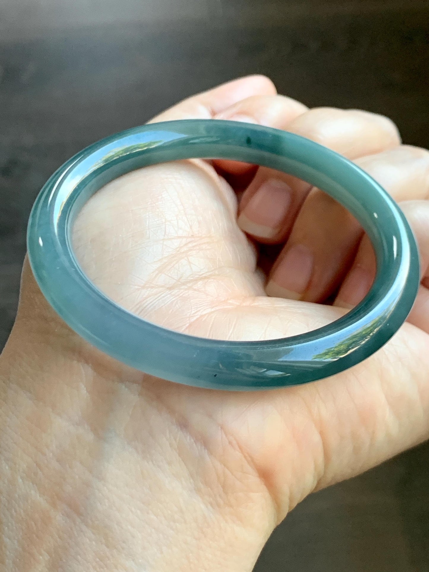 Certified Natural Grade A Guatemalan Icy Translucent Dark Teal Blue Marbled Jade Jadeite Bangle Bracelet 53.5mm 6.6” 30g 天然冰危深蓝飘花翡翠圆条手镯 715