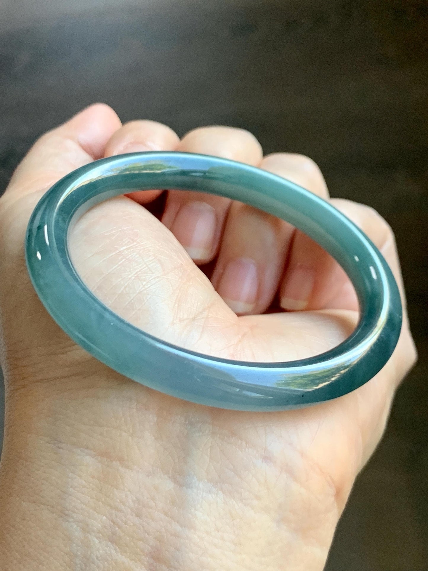 Certified Natural Grade A Guatemalan Icy Translucent Dark Teal Blue Marbled Jade Jadeite Bangle Bracelet 53.5mm 6.6” 30g 天然冰危深蓝飘花翡翠圆条手镯 715