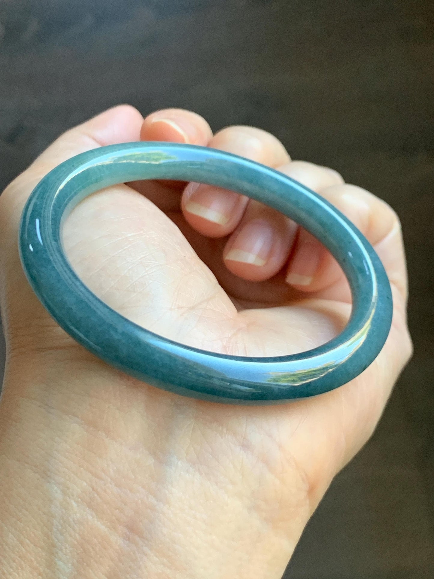 Certified Natural Grade A Guatemalan Icy Translucent Dark Dusty Blue Jade Jadeite Bangle Bracelet 54.9mm 6.79” 30.6g 天然冰危深蓝翡翠圆条手镯 724