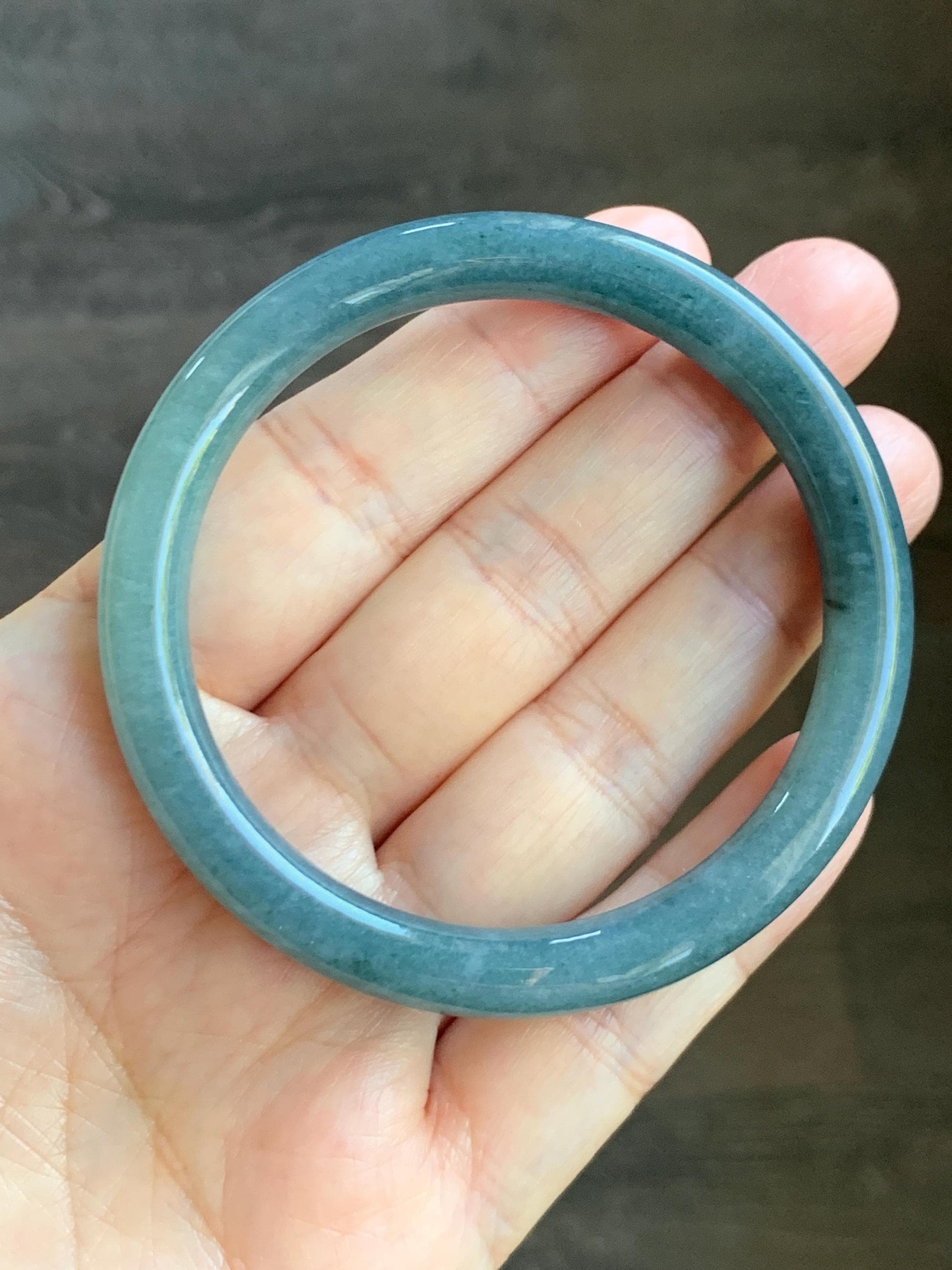 Certified Natural Grade A Guatemalan Icy Translucent Dark Dusty Blue Jade Jadeite Bangle Bracelet 54.9mm 6.79” 30.6g 天然冰危深蓝翡翠圆条手镯 724