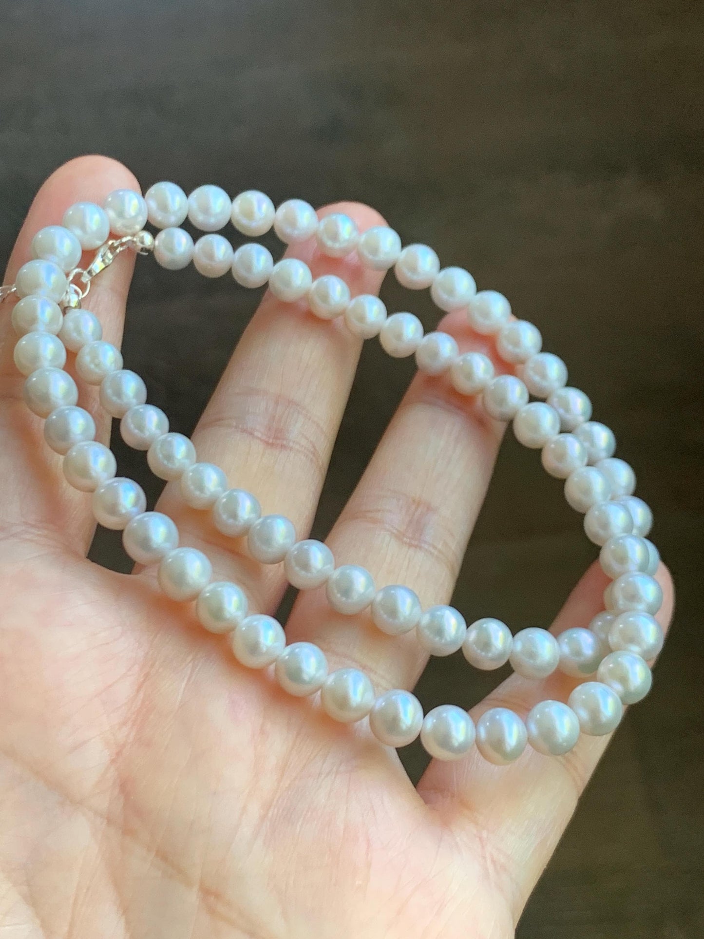 Natural Freshwater All-Nacre Metallica White Round Pearls Beaded Necklace Sterling Silver 5.7-6mm 16.5”-17” 18g 天然淡水无核白珍珠项链 WHZ560A