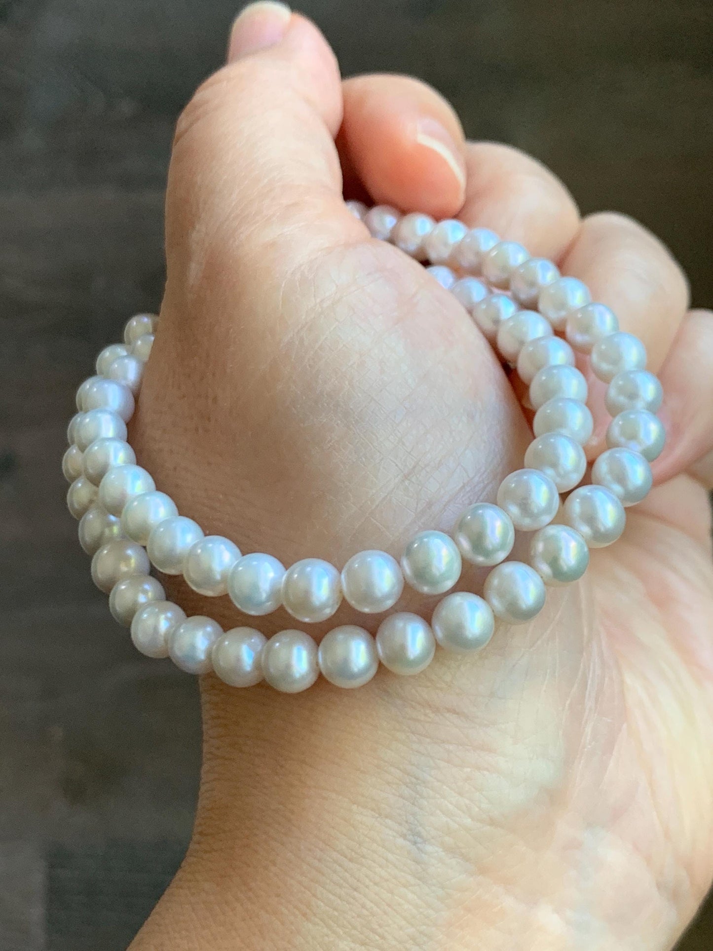 Natural Freshwater All-Nacre Metallica White Round Pearls Beaded Necklace Sterling Silver 5.7-6mm 16.5”-17” 18g 天然淡水无核白珍珠项链 WHZ560A