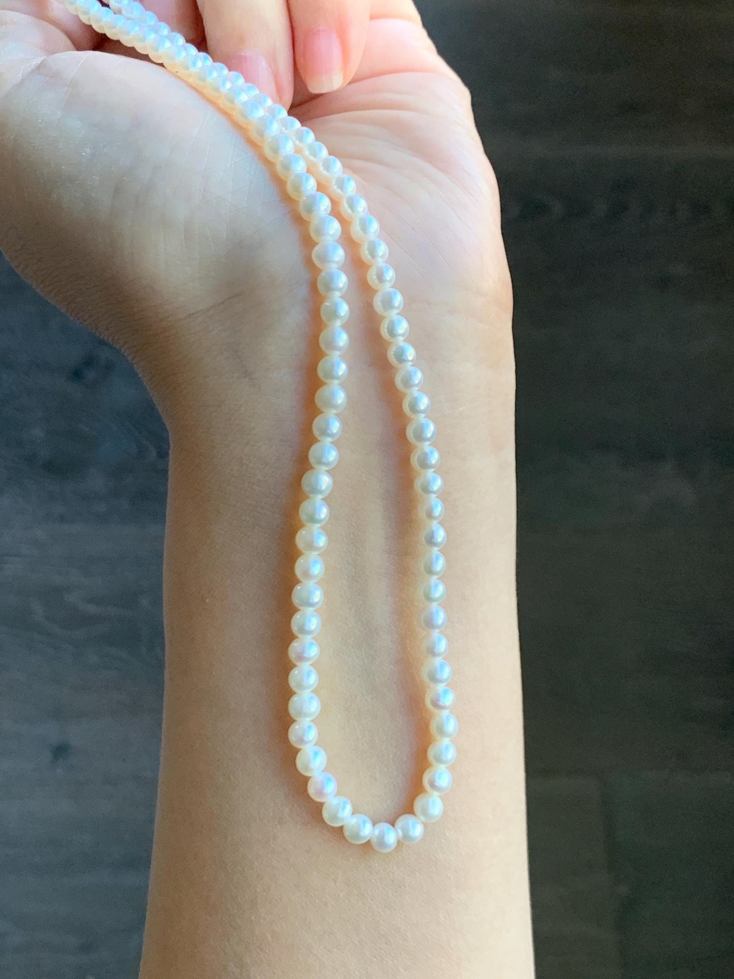 Natural Freshwater All-Nacre Metallica White Mini Round Pearls Beaded Necklace Sterling Silver 4-4.7mm 15.75”-16.5” 10g 天然淡水无核白珍珠项链 MWHZ560B