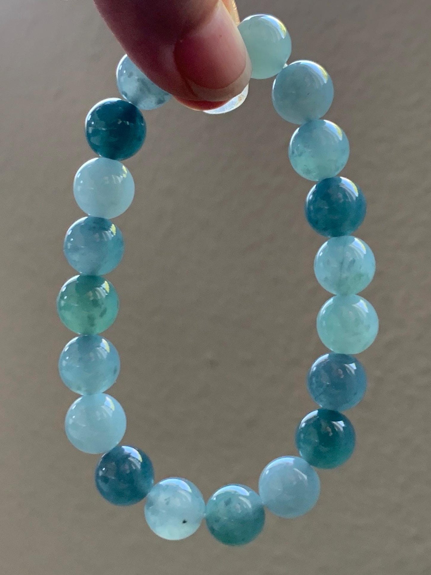 Natural Grade A Guatemalan Icy Highly Translucent Gelatinous Multicolored Jade Jadeite Beaded Bracelet 9.6mm 7” 30g 天然老种冰危蓝水多宝翡翠手串 DWDB240