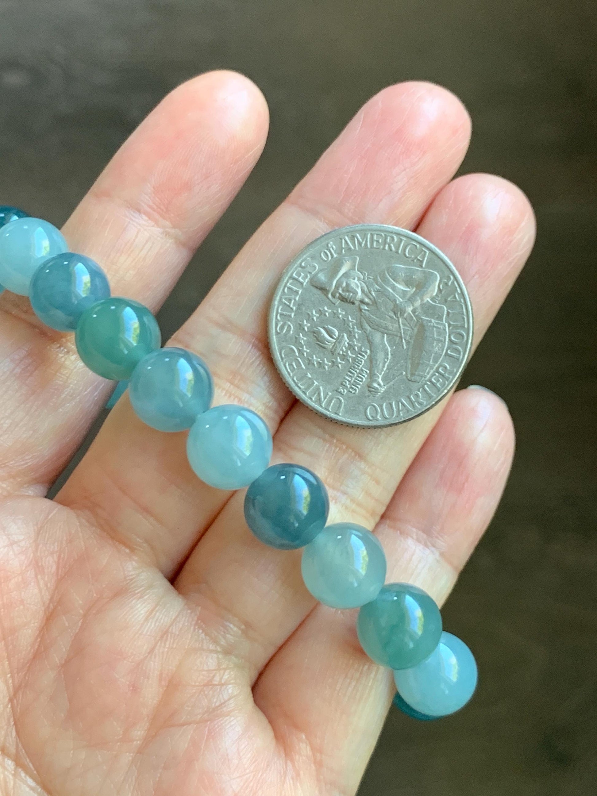 Natural Grade A Guatemalan Icy Highly Translucent Gelatinous Multicolored Jade Jadeite Beaded Bracelet 9.6mm 7” 30g 天然老种冰危蓝水多宝翡翠手串 DWDB240