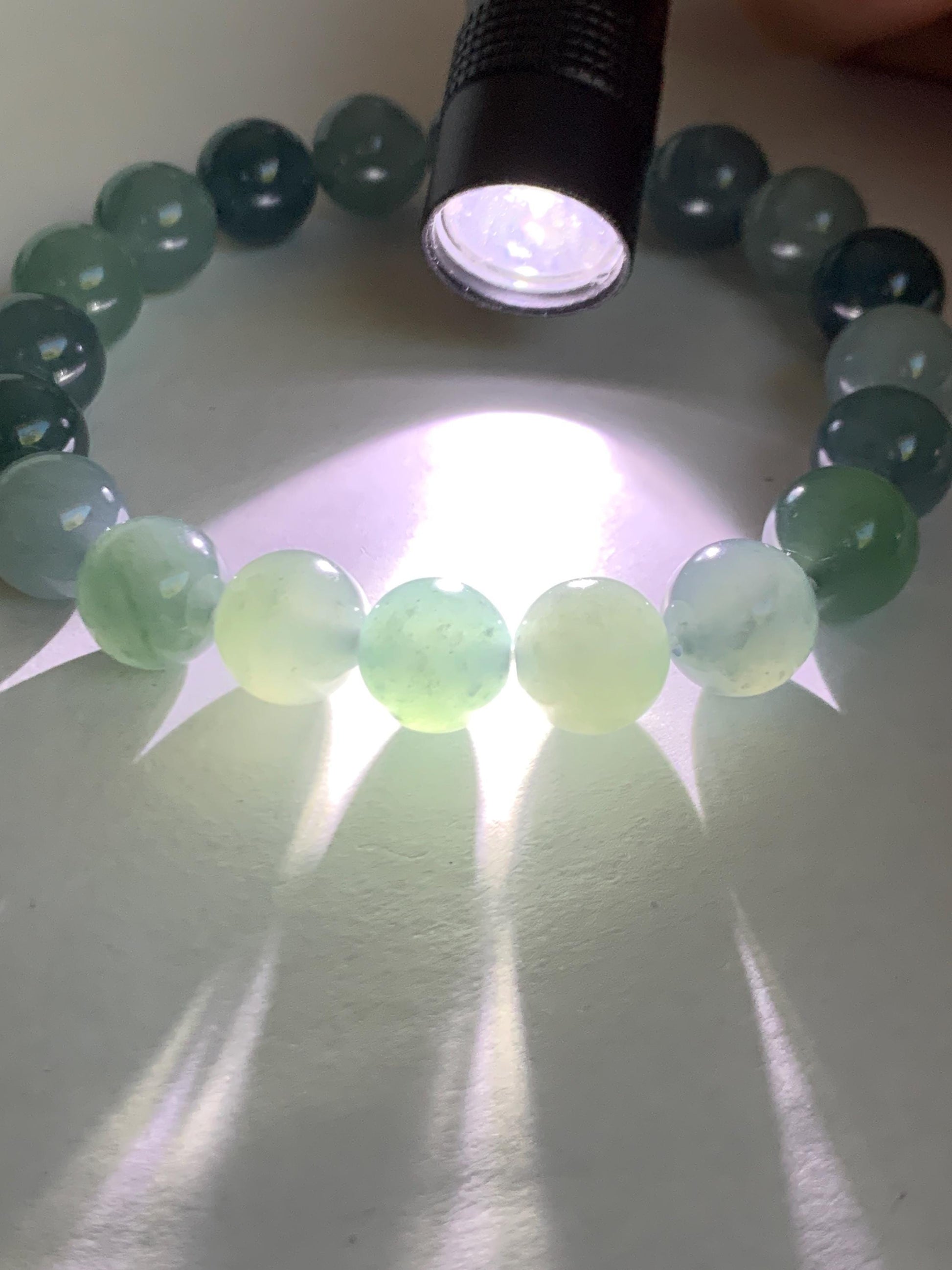 Natural Grade A Guatemalan Icy Highly Translucent Gelatinous Multicolored Jade Jadeite Beaded Bracelet 9.6mm 7” 30g 天然老种冰危蓝水多宝翡翠手串 DWDB240