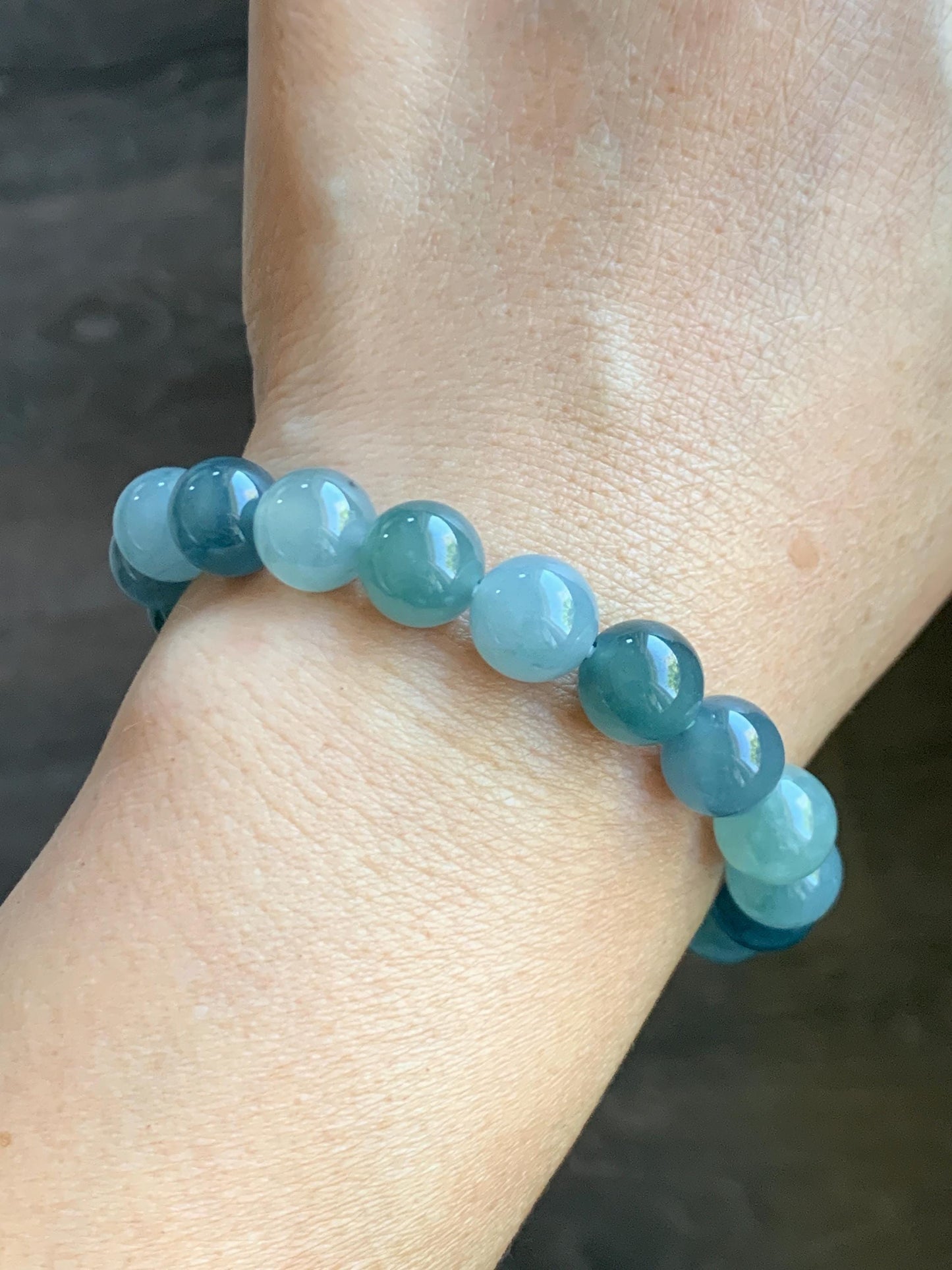 Natural Grade A Guatemalan Icy Highly Translucent Gelatinous Multicolored Jade Jadeite Beaded Bracelet 9.6mm 7” 30g 天然老种冰危蓝水多宝翡翠手串 DWDB240