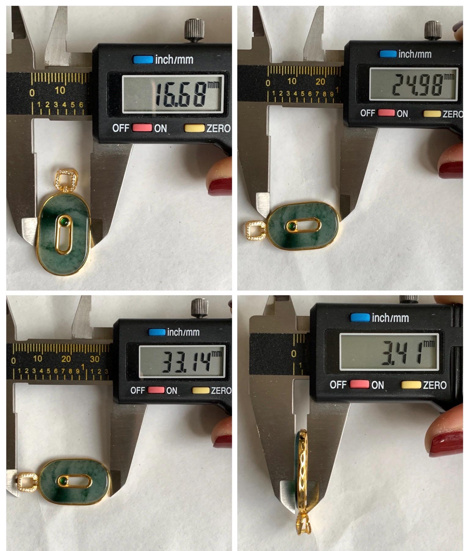 Natural Grade A Guatemalan Icy Highly Translucent Green Marbled Jade Jadeite Oval Donut Pendant Sterling Silver 2g 天然高冰危飘花翡翠椭圆平安扣镶嵌吊坠 TYK165